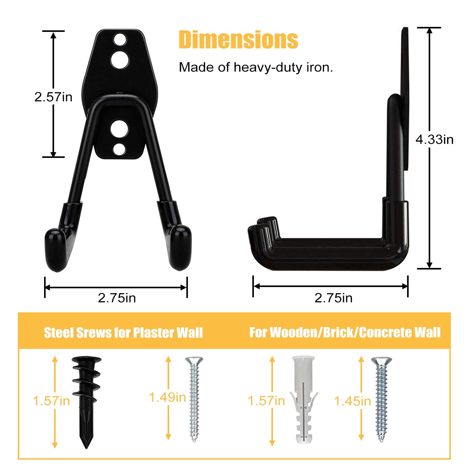 Heavy Duty Steel Garage Storage Hooks - Double J Hooks Wall Mount Organizer for Power Tools, Bikes, Ladders, Ropes & Hoses - Perfect for Garage, Workshop & Home Storage Organization