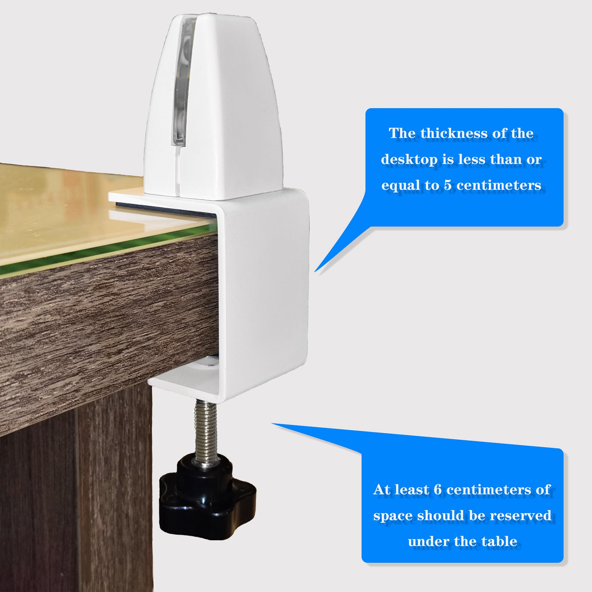 Adjustable Desk Clamp - White Sneeze Guard Support Clamp for Office Privacy Panels & Acrylic Boards | Perfect for Workspace Dividers, Reception Counters, and Study Desk Privacy Screens