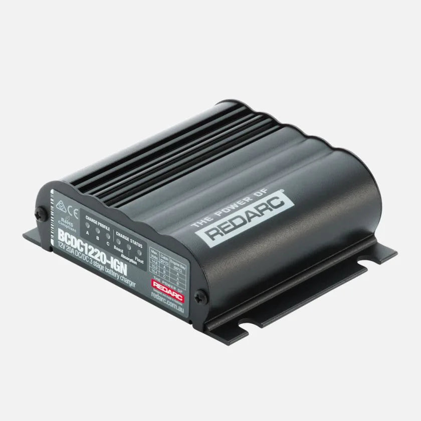 REDARC 20A In-Vehicle DC Battery Charger with Ignition Control - 12V/24V Dual Input for RVs, Boats & Off-Grid Power Systems