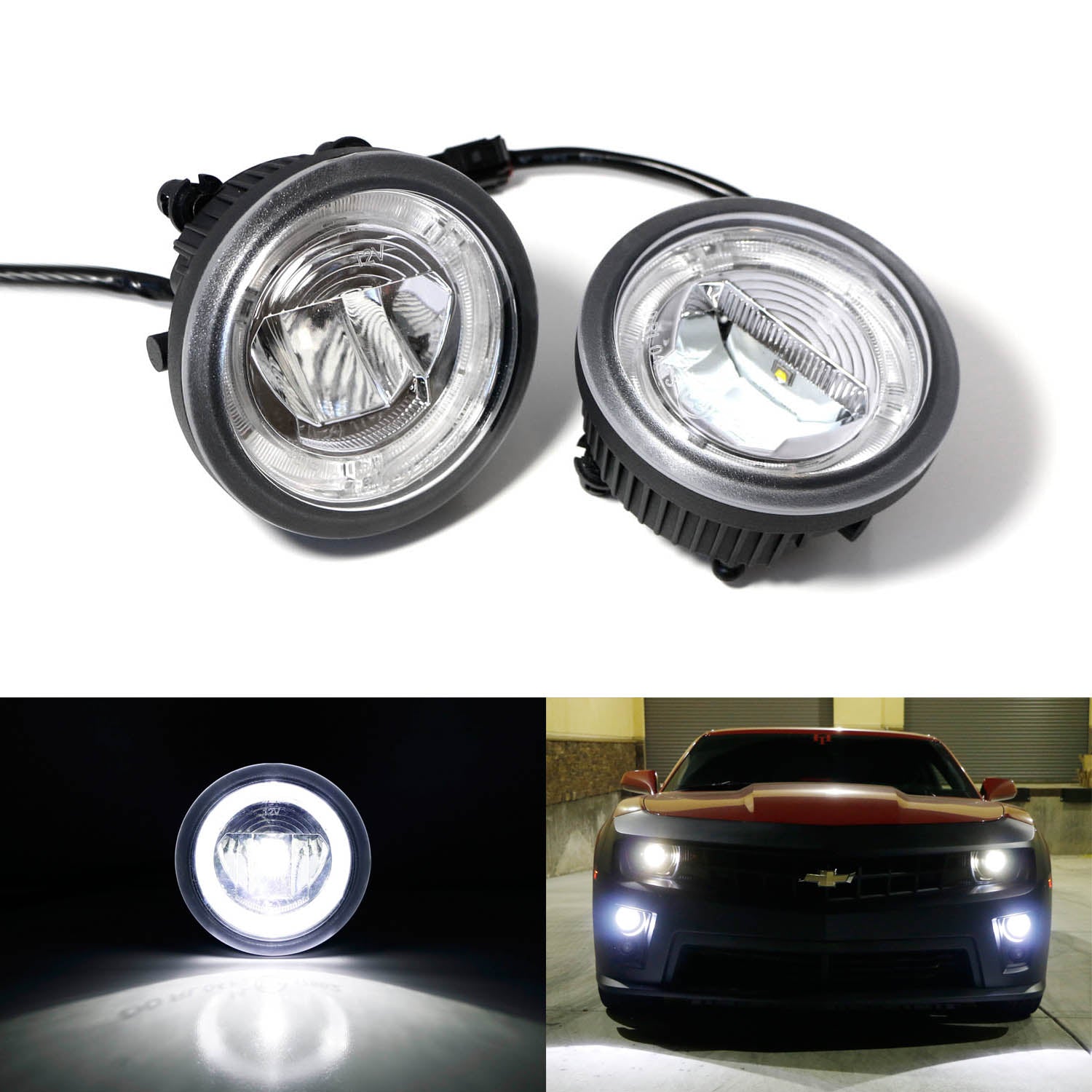 20W CREE LED Halo Ring Daytime Running Lights & Fog Lamps for 2010-2013 Chevy Camaro - DRL Angel Eyes for Enhanced Visibility & Style