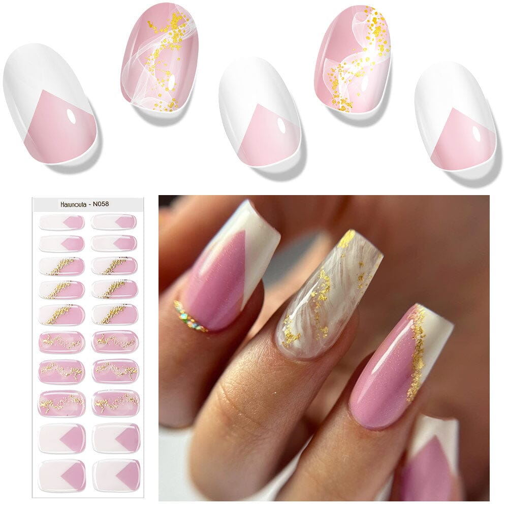 20 Tips Pink Sequins Semi Cured Gel Nail Strips - Long Lasting DIY Nail Art Kit for Women - Perfect for Parties, Weddings & Special Occasions