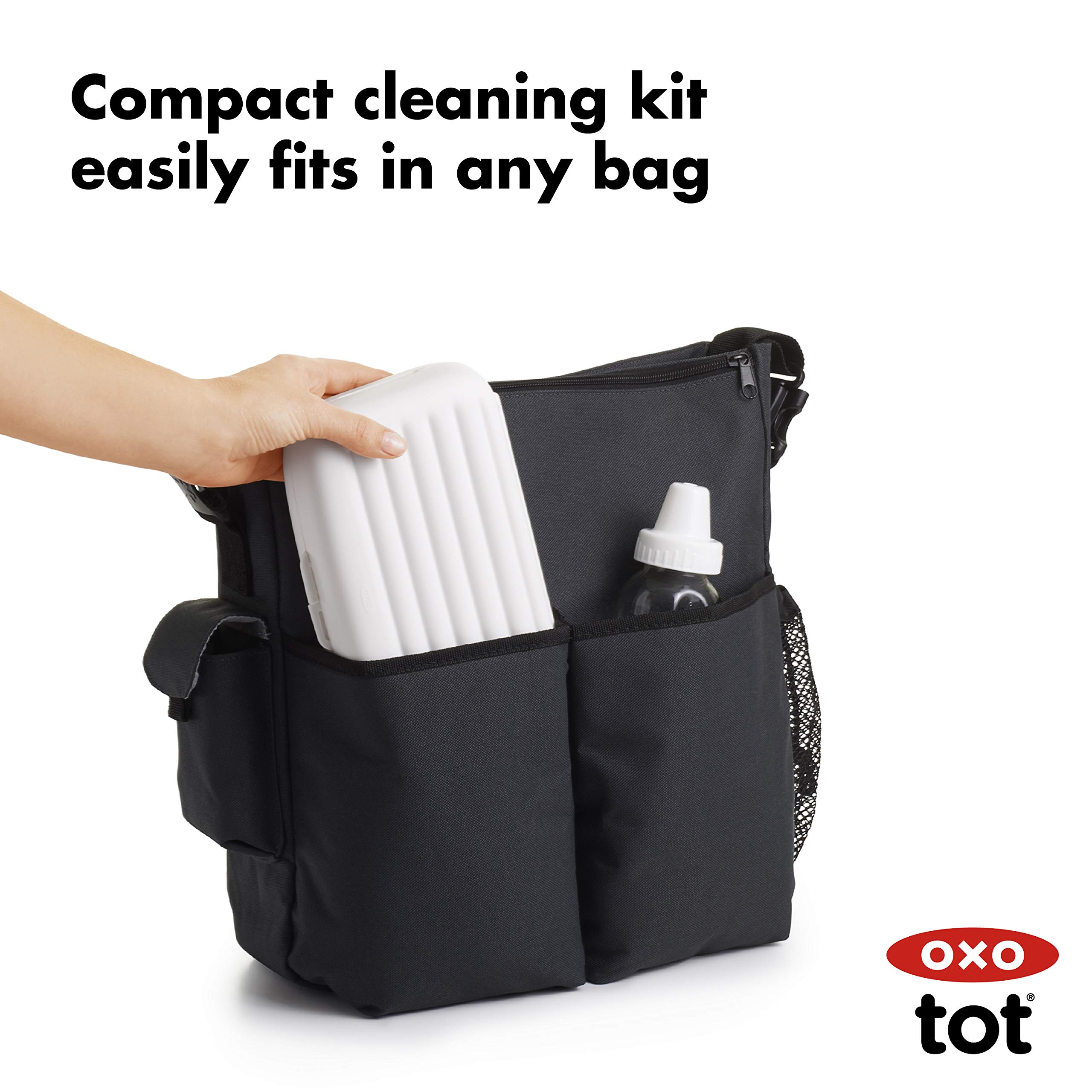 OXO Tot Travel Size Baby Bottle Drying Rack with Cleaning Brush - Compact Gray Drying Stand for Breast Pump Parts & Baby Bottles | Perfect for Travel, Daycare & Home Use