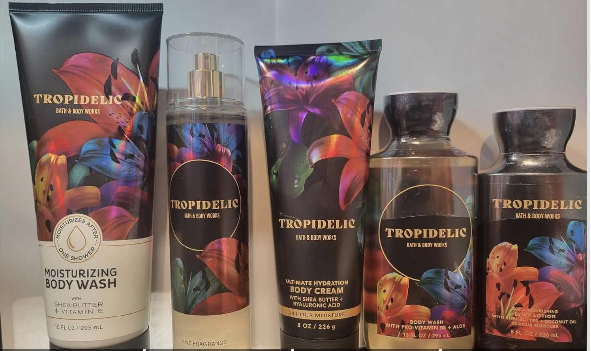 5-Piece Unisex Tropical Hydrating Body Care Gift Set - Moisturizing Body Wash, Lotion, Spray, Shower Gel & Cream for Dry Skin - Perfect for Vacation, Spa Day & Self-Care Routine
