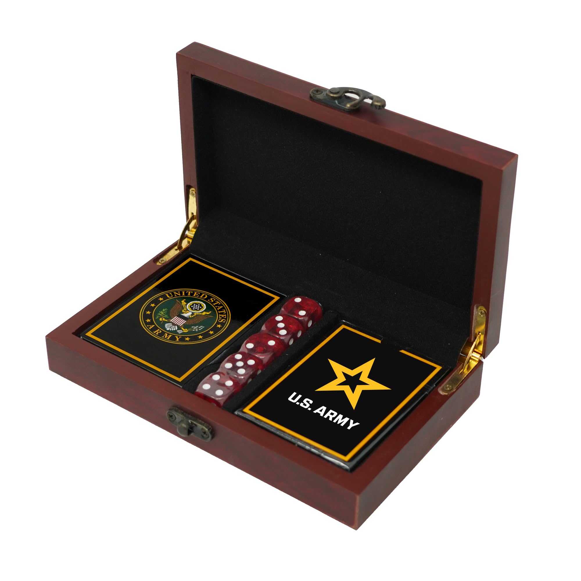 US Army Gift Set - Playing Cards & Dice with Rank Insignia | Premium Military Collectible & Game Night Accessories | Perfect for Veterans, Army Enthusiasts & Patriotic Game Nights | Disabled Veteran Owned Business