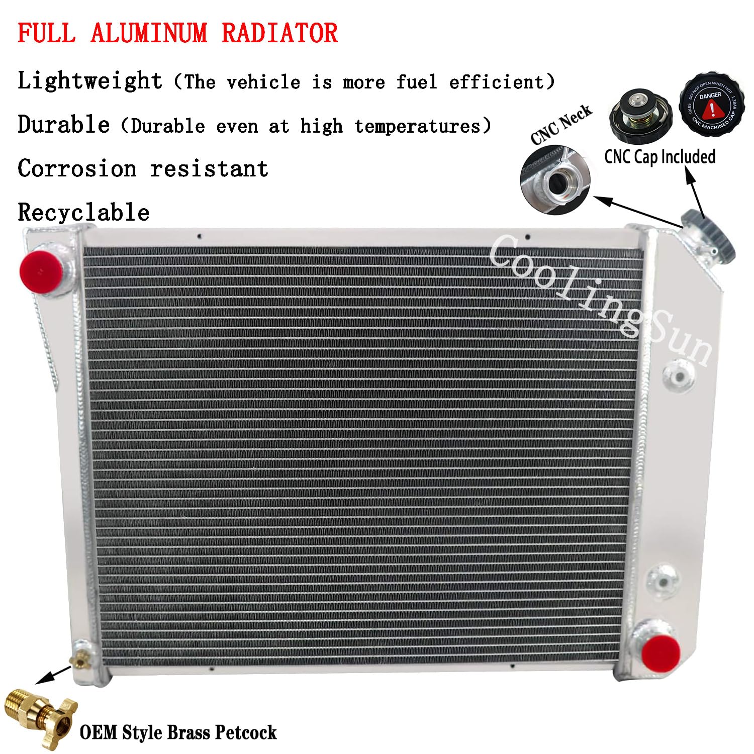 High-Performance Aluminum Radiator for 1974-1979 Chevy Nova, 1975-1984 El Camino, 1974-1981 Camaro & Impala Skylark - 3 Row Cooling System with 16