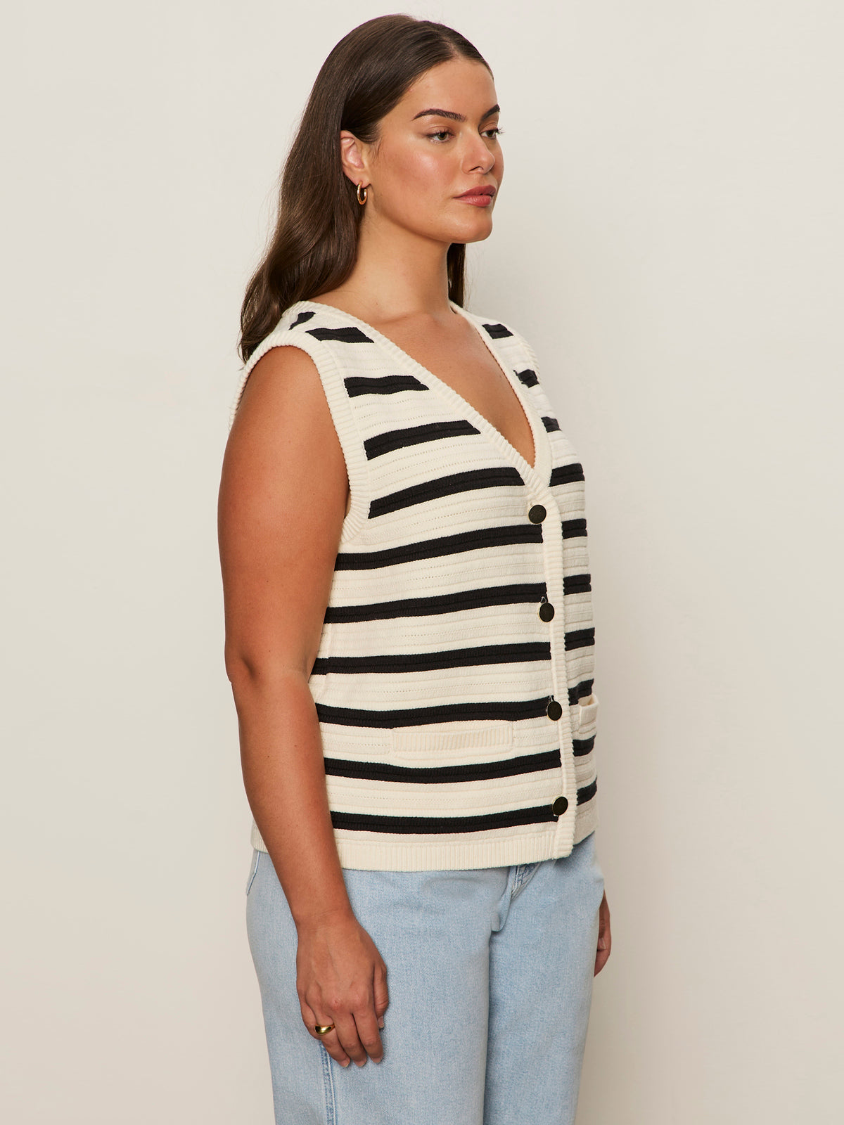 Textured Macrame Sweater Vest for Women - Black Stripe Knit Pullover with Extended Sizes | Boho Chic Layering Piece for Fall & Winter Outfits