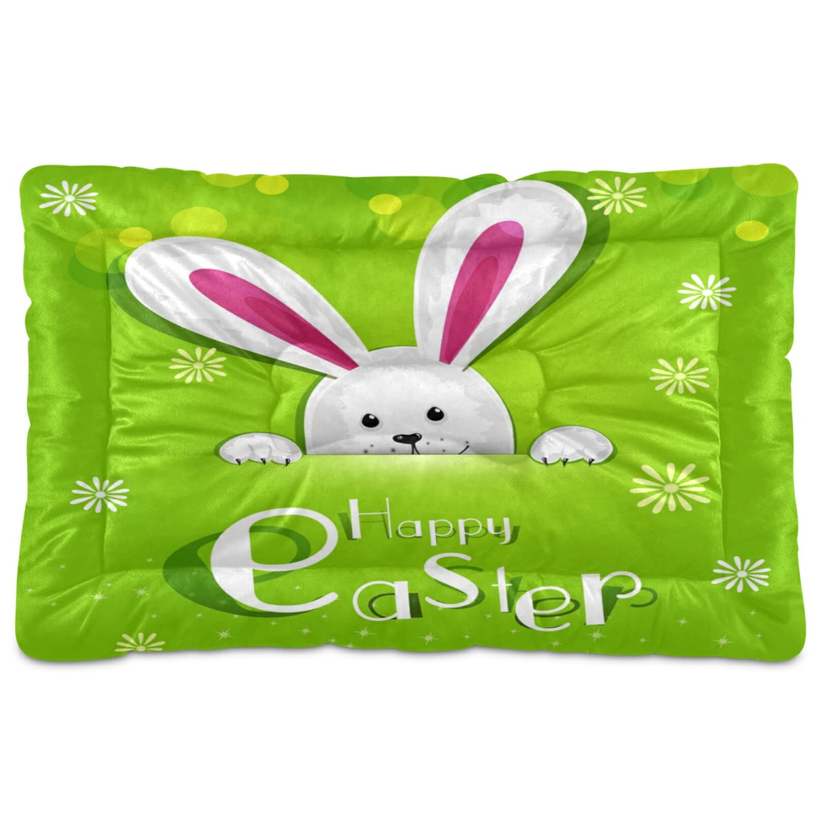 KEEPREAL Easter Cartoon Rabbit Pet Bed - Ultra Soft Rectangle Dog & Cat Bed for Small Medium Pets (24x18in) | Calming Comfort Bed for Puppies, Kittens | Perfect for Easter Decor, Cozy Napping & Crate Training