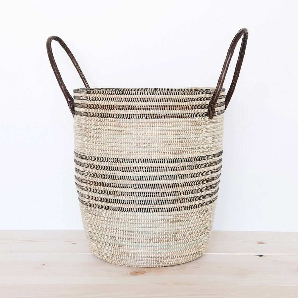 Stylish Storage Basket Set with Leather Handles - Woven Organizer for Home, Office & Nursery Decor - Perfect for Shelves, Closets & Laundry Organization