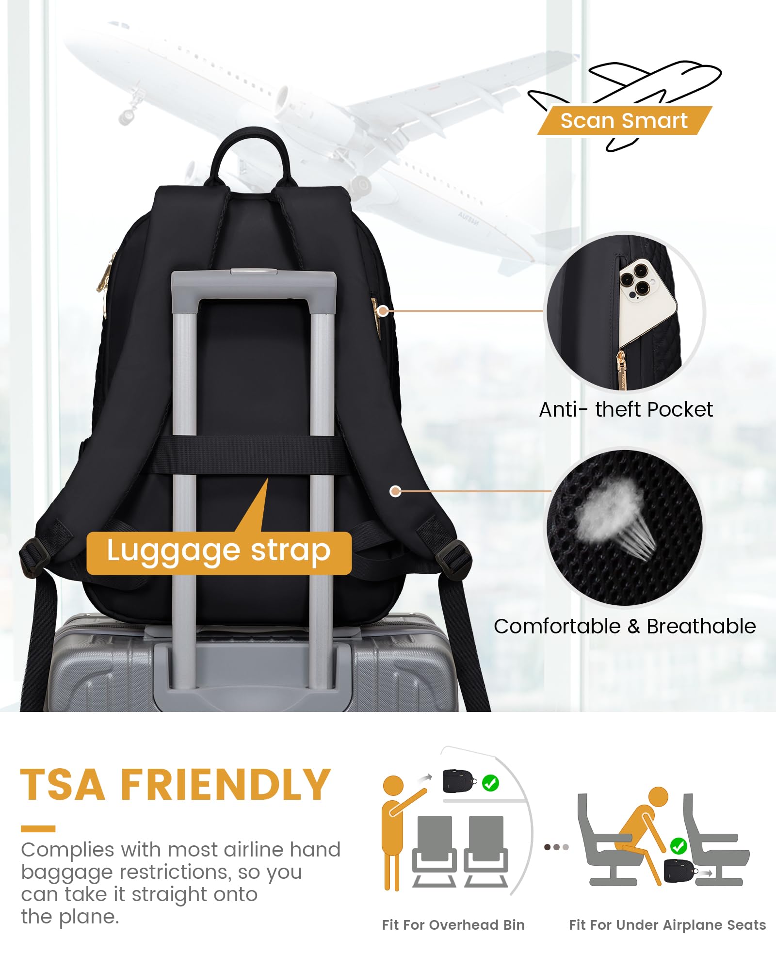 LOVEVOOK 17 Inch Laptop Backpack for Women - Anti Theft Business Travel Backpack with Large Capacity, Lightweight Quilted Design for Work, College, Nursing & Weekender Trips - Perfect for Commuting, Business Trips & Daily Use (Black)