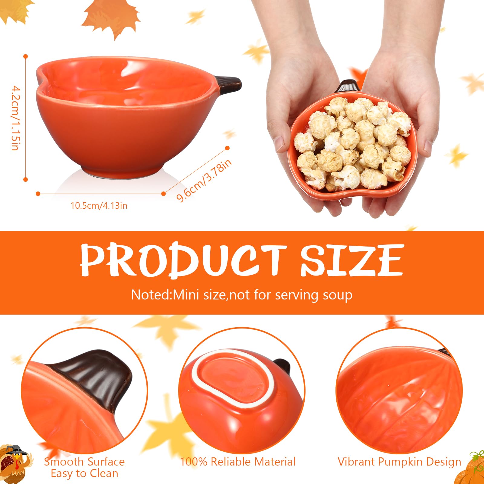 4 Pcs 6 oz Pumpkin-Shaped Ceramic Ramekins - Oven Safe Small Baking Dishes for Dips, Sauces, Snacks & Condiments | Perfect for Thanksgiving, Fall Parties, Kitchen Serving & Dessert Presentation