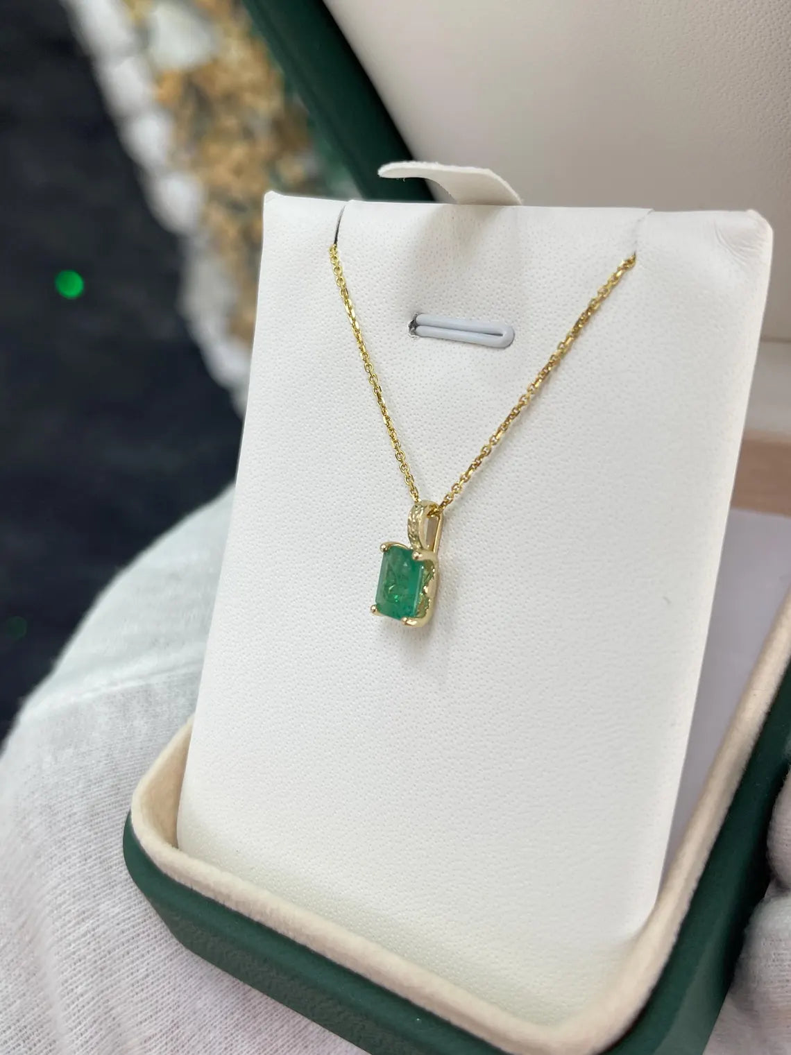 3.50ct Natural Emerald Cut Dark Green Emerald Floral Prong Necklace for Women - Elegant Jewelry Gift for Anniversary, Wedding & Special Occasions