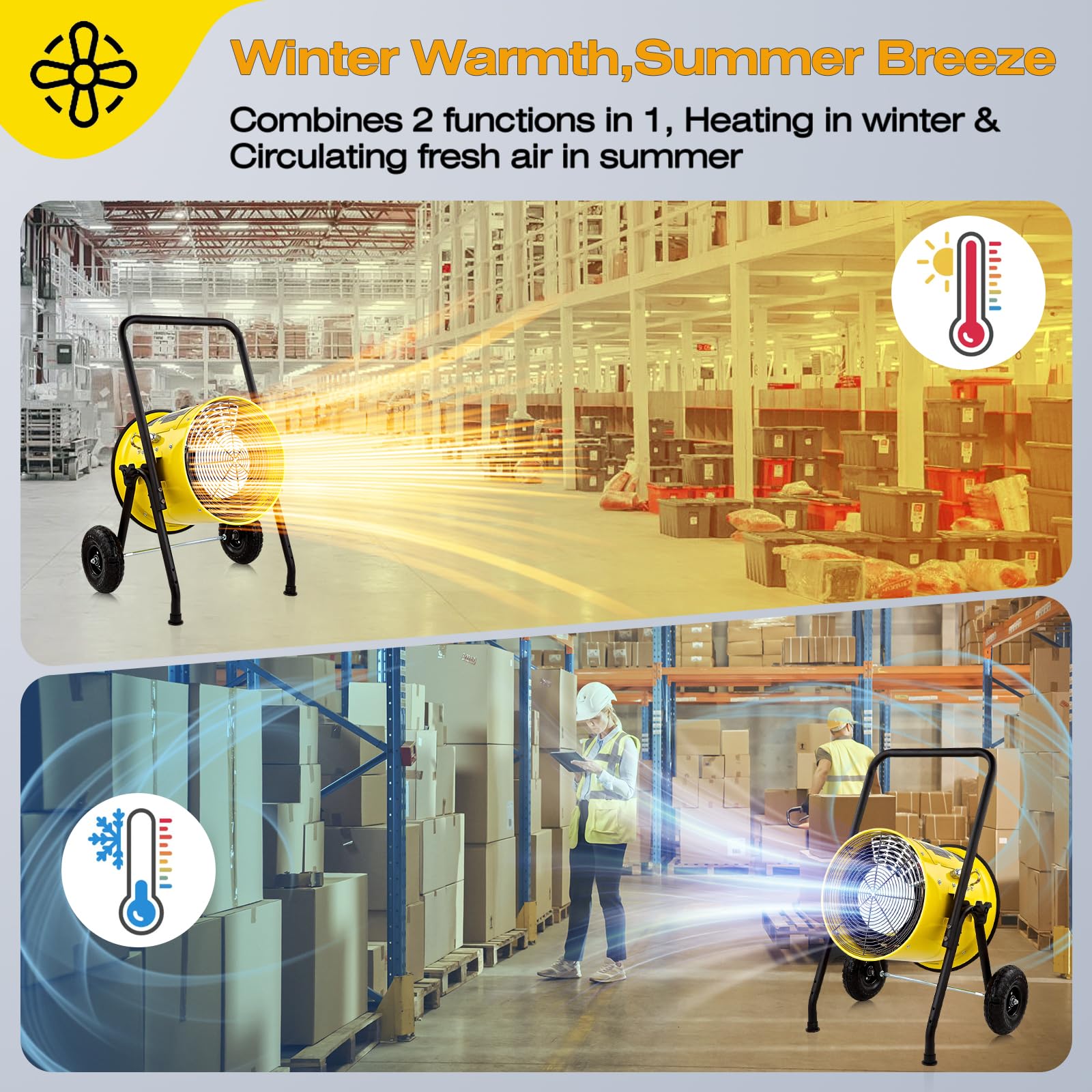 DR. INFRARED HEATER DR-PS11524 15000W Portable Electric Space Heater, 240V Single Phase Fan Forced Construction Heater for Job Sites, Garages, Warehouses & Outdoor Workspaces