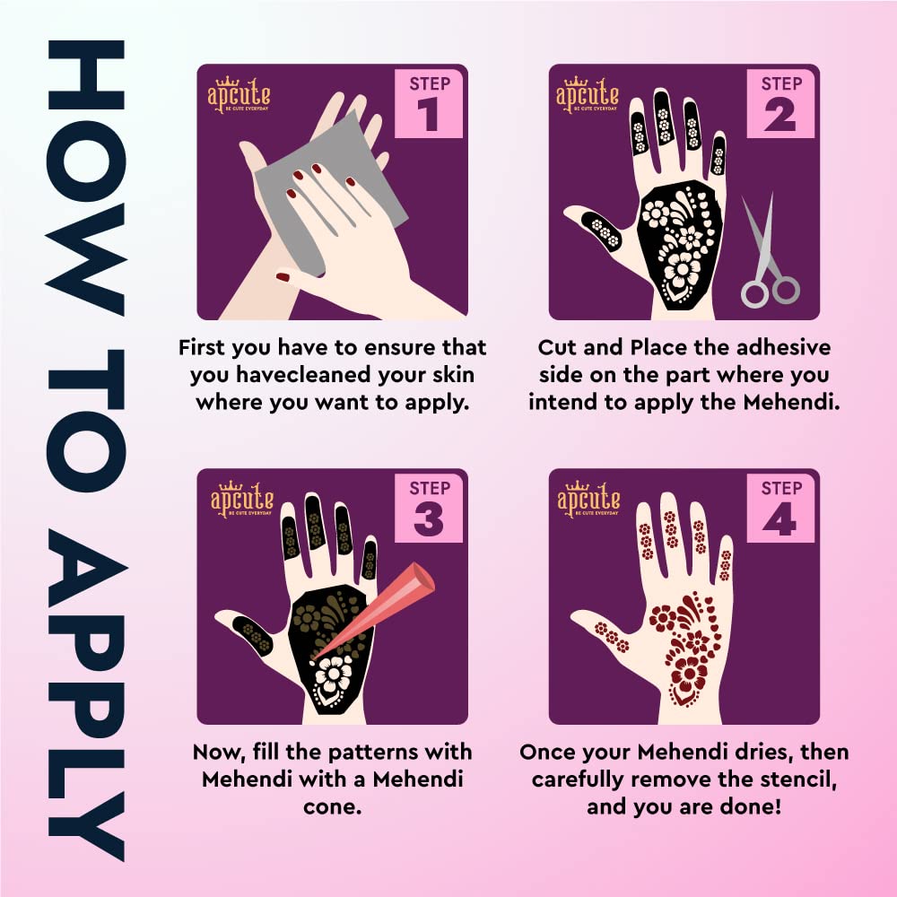 Apcute Henna Stencil Sticker Kit - Full Hand Mehndi Designs for Girls, Women & Kids - Easy to Use Temporary Tattoo Stencils (Design No. HB-154) - Perfect for Weddings, Festivals & DIY Body Art