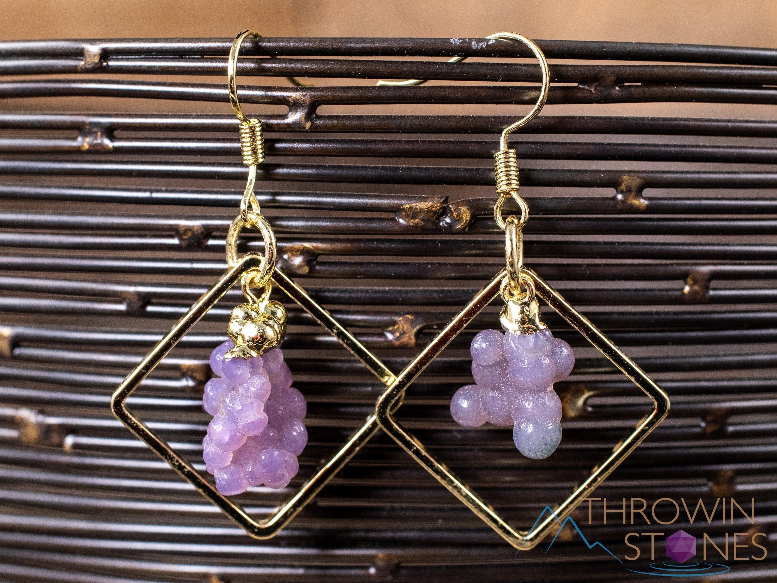 Grape Agate Crystal Hoop Earrings - Diamond Accent Gemstone Dangle Earrings | Handmade Jewelry for Women | Perfect for Weddings, Parties & Everyday Wear (E1797)