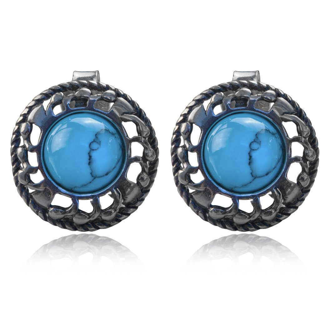 925 Sterling Silver Turquoise Imitation Round Stud Earrings for Women – Perfect for Casual Wear, Parties & Gifts