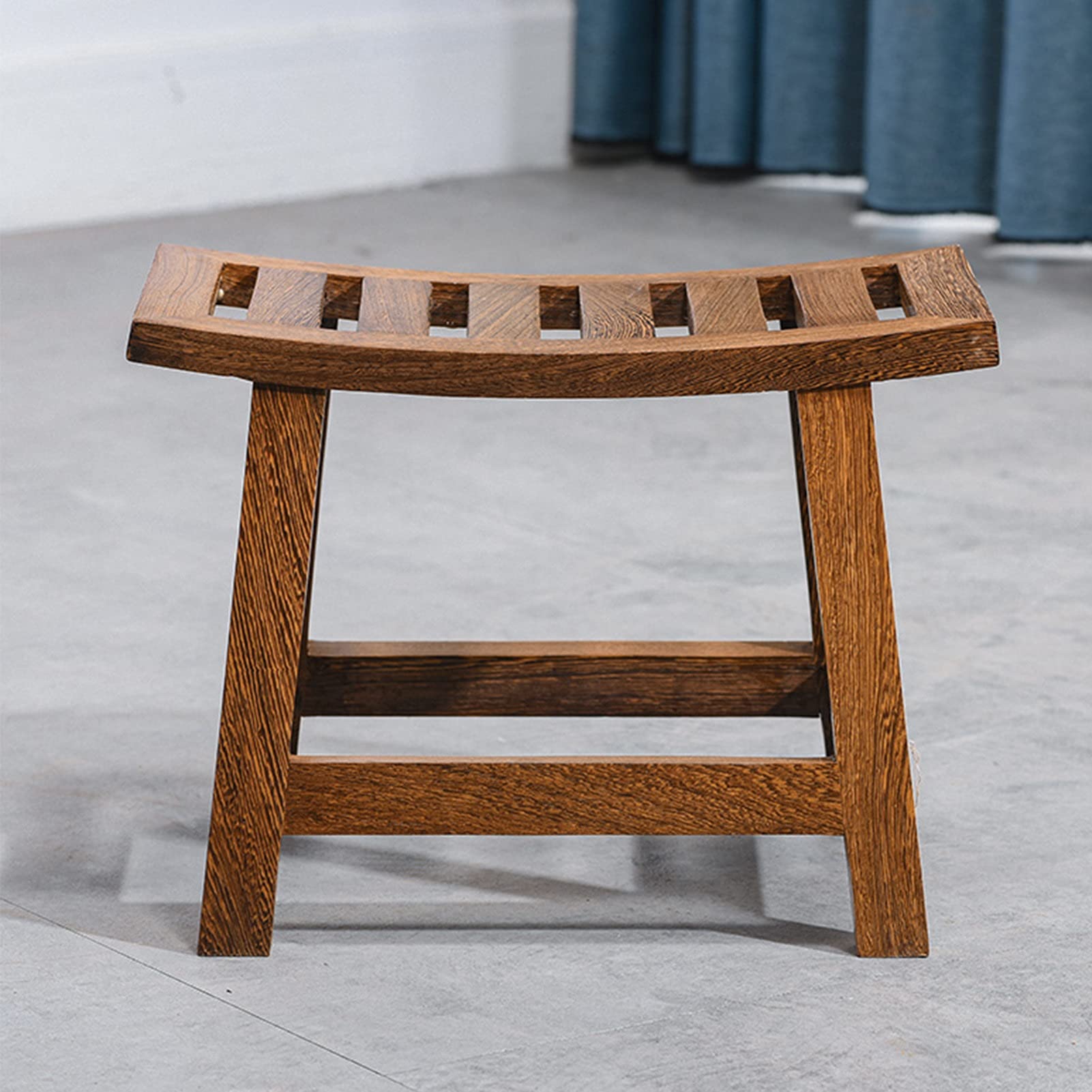 Wooden Shower Stool - Small Bathroom Bench with Curved Design, Anti-Slip Feet & Strong Bearing Capacity for Sauna, Shower, Changing Shoes | Indoor & Outdoor Use
