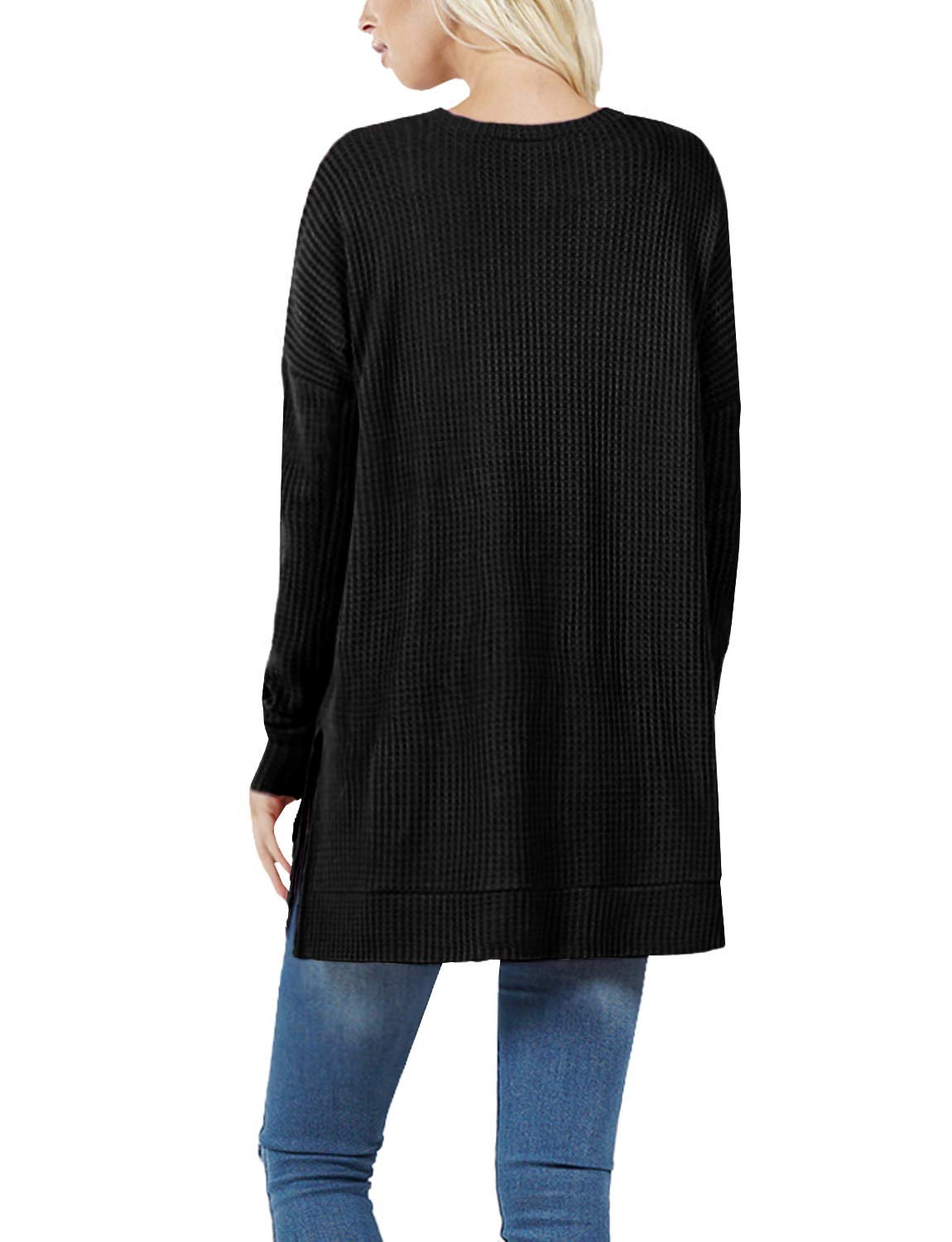 J. LOVNY Women's Basic Comfortable Brushed Thermal Waffle Knit Round Neck Sweater - Soft Winter Pullover Sizes S-3XL | Cozy Casual Wear for Office, Date Night & Fall Layering