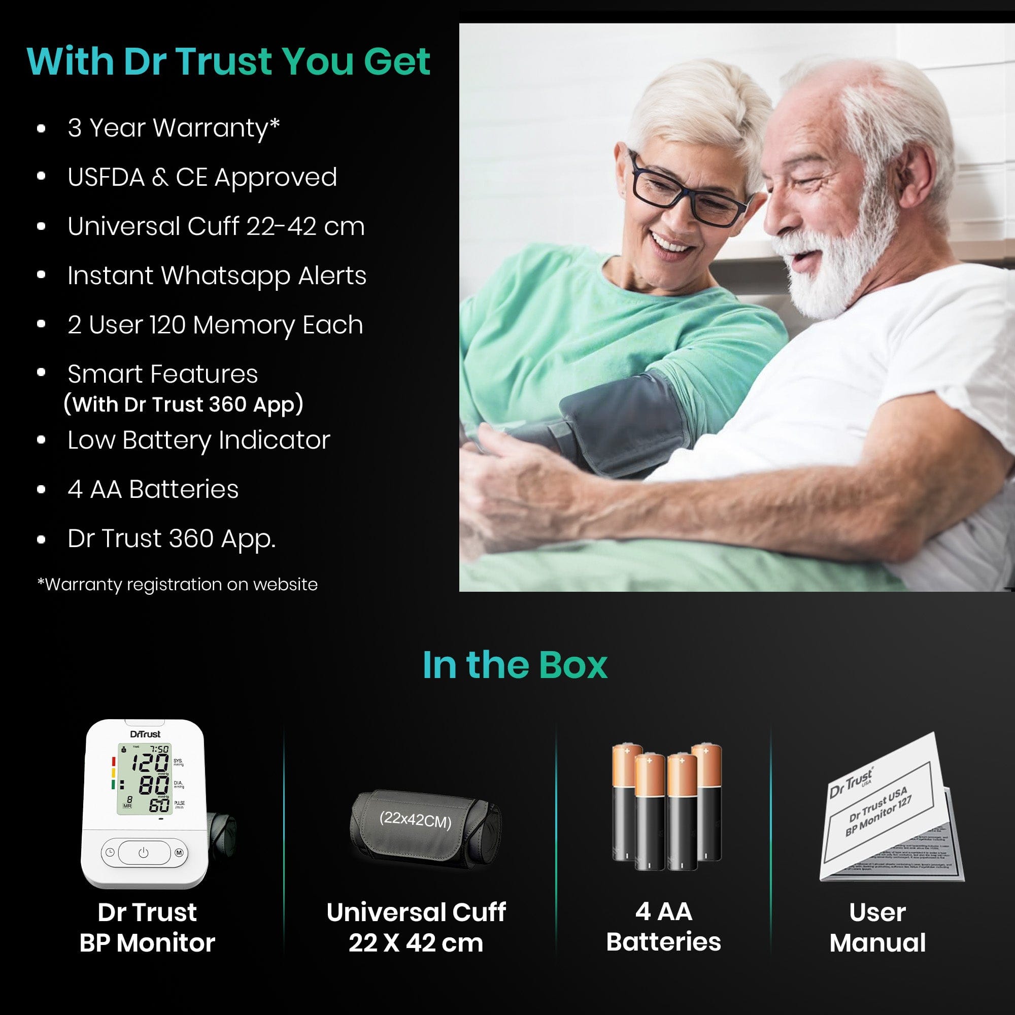 Dr Trust USA BP Check Pro Digital Blood Pressure Monitor 127 - Fully Automatic Arm Cuff with Adapter for Accurate Readings | Home Health Monitoring for Seniors & Adults | Perfect for Daily Checkups & Doctor Visits