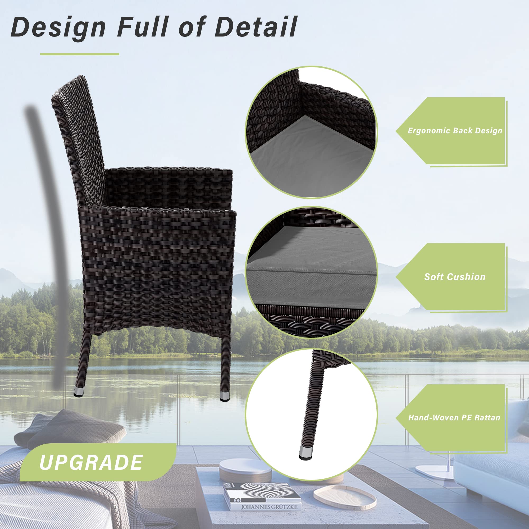 5-Piece Rattan Wicker Dining Set for 4 with Glass Top Table & Umbrella Hole - Indoor Outdoor Patio Furniture for Backyard, Garden, Poolside & Kitchen (Gray) - Perfect for Al Fresco Dining & Entertaining