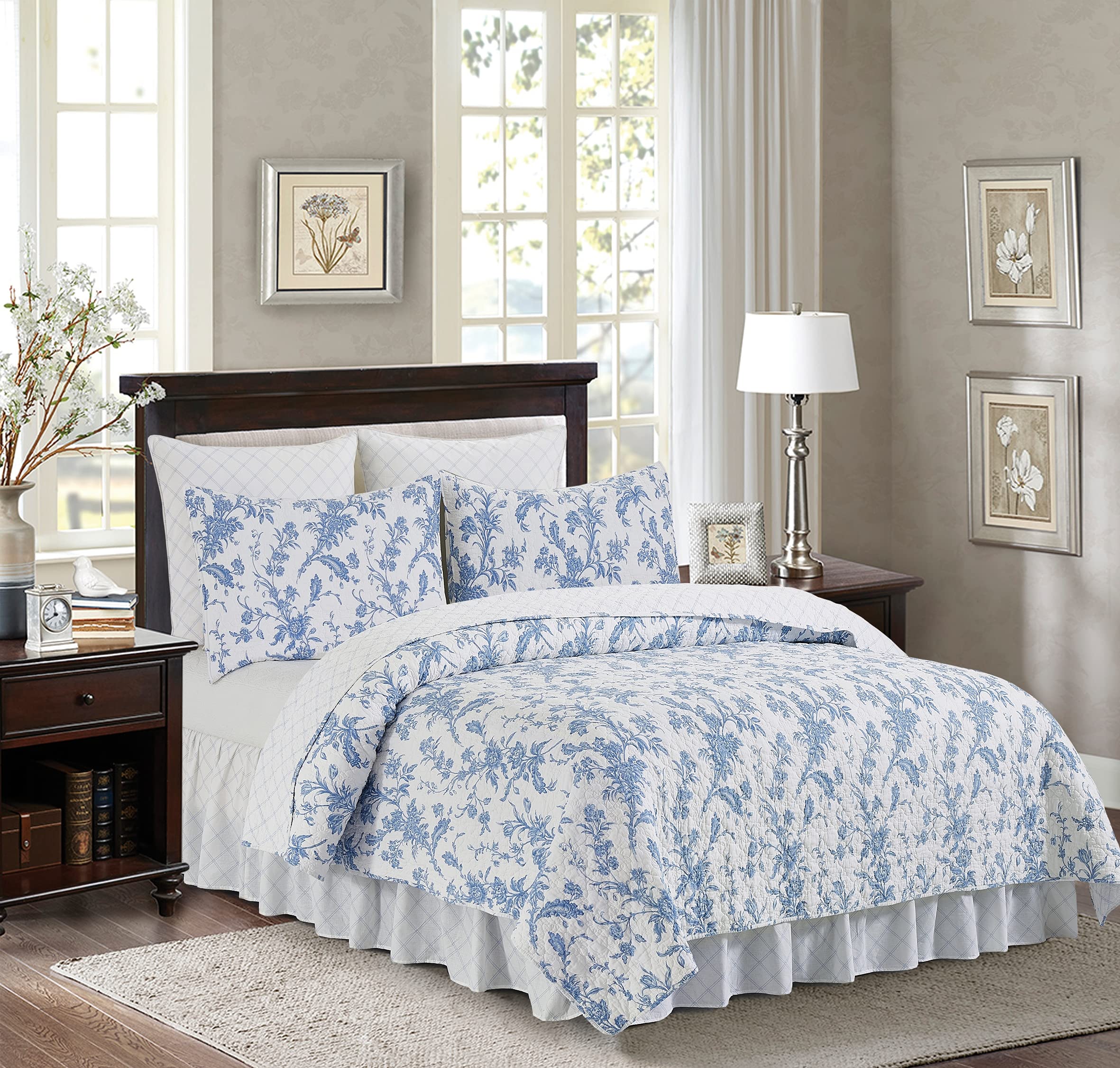 C&F Home Bleighton Blue 2-Piece Twin Quilt Set - 100% Cotton Lightweight Reversible Bedspread Coverlet with Floral Print, Machine Washable - Perfect for Guest Rooms, Kids' Bedrooms & Cozy Home Decor