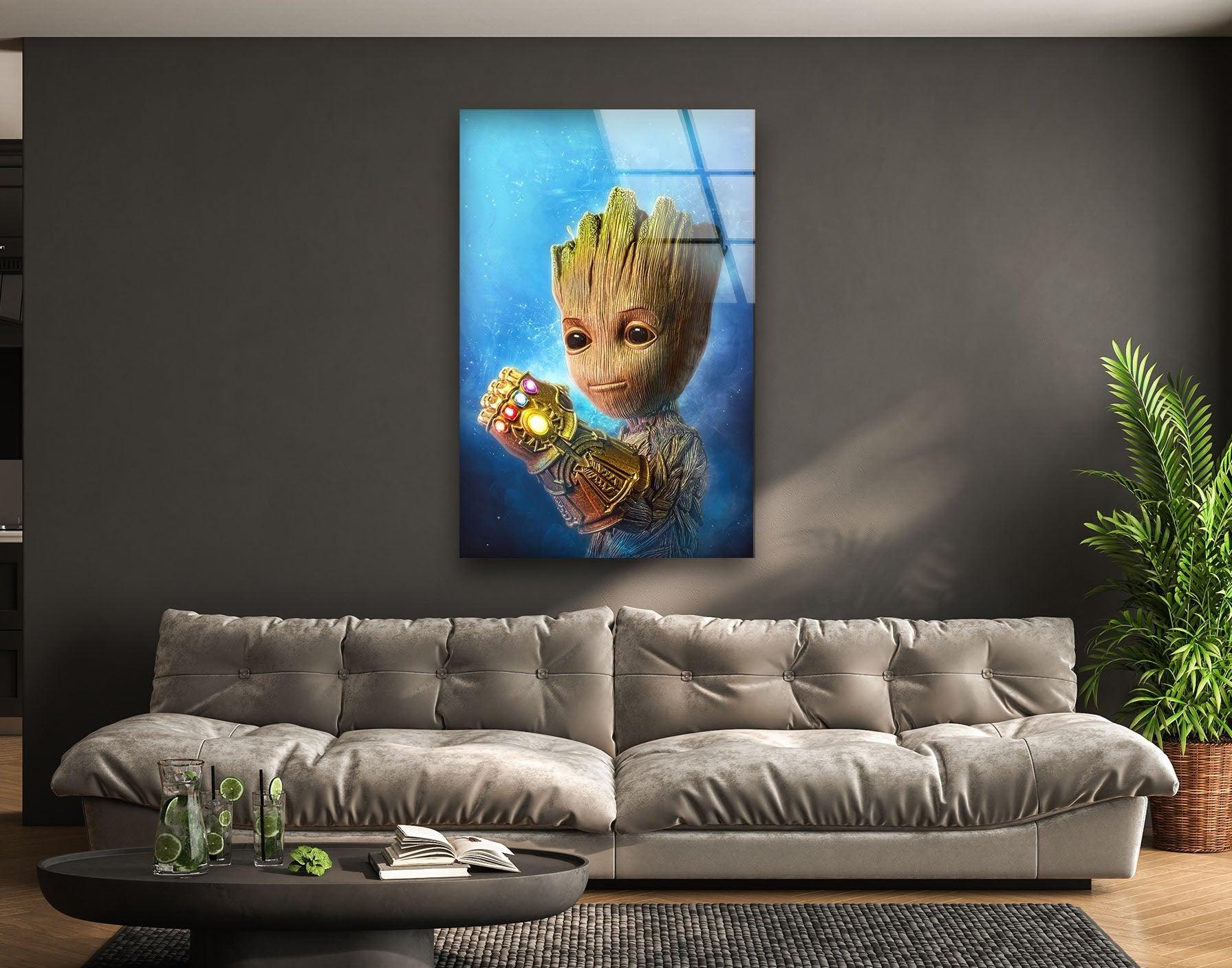 Marvel Avengers Baby Groot Glass Wall Art Decor - Perfect for Nursery, Kids Room & Superhero Themed Home Decor