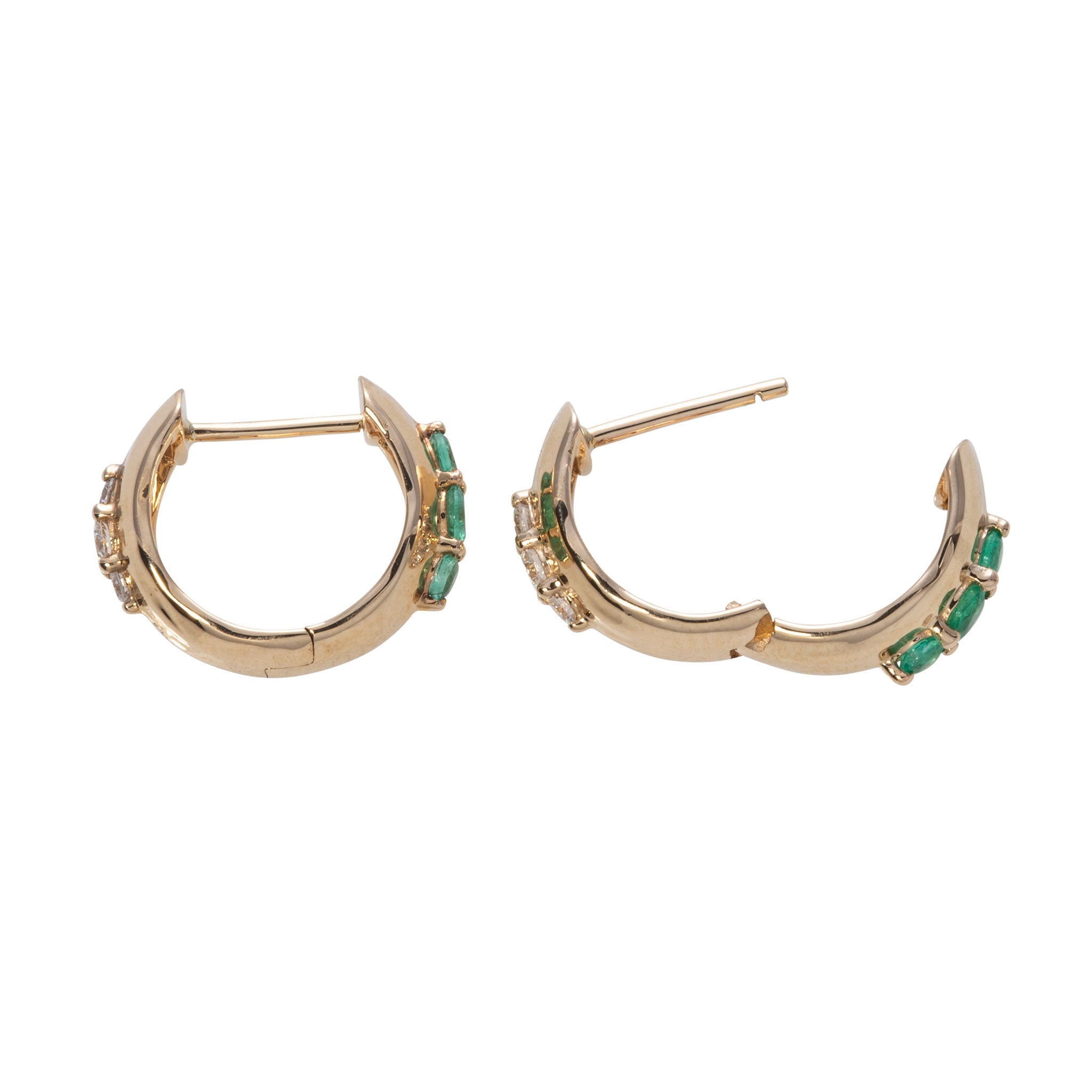 14K Gold Emerald & Diamond Hoop Earrings for Women - Elegant Dangle Earrings for Party, Wedding & Everyday Wear