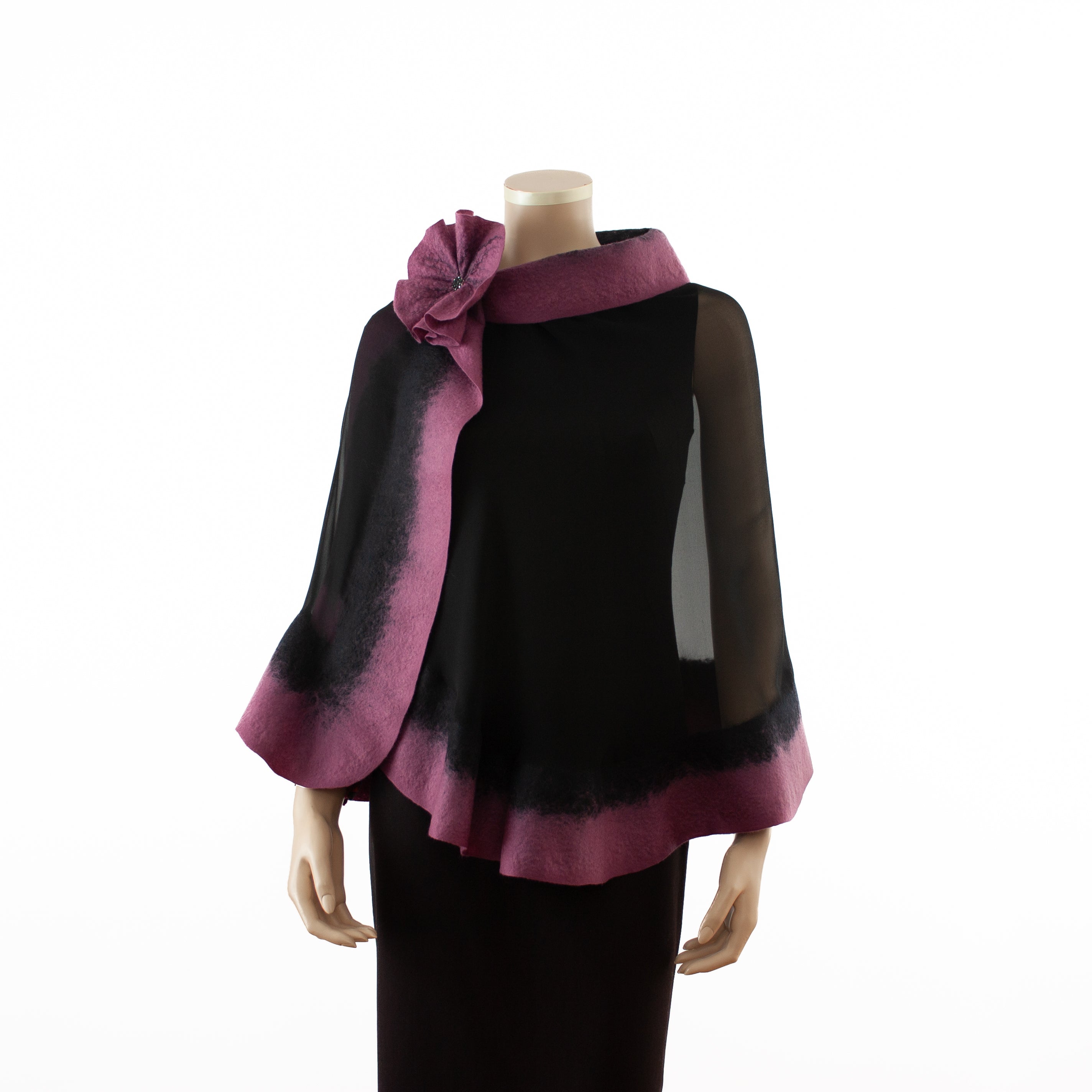 Luxury Black & Rosewood Silk Shawl Scarf - Elegant Wrap for Women, Evening Dinners, Weddings & Special Occasions