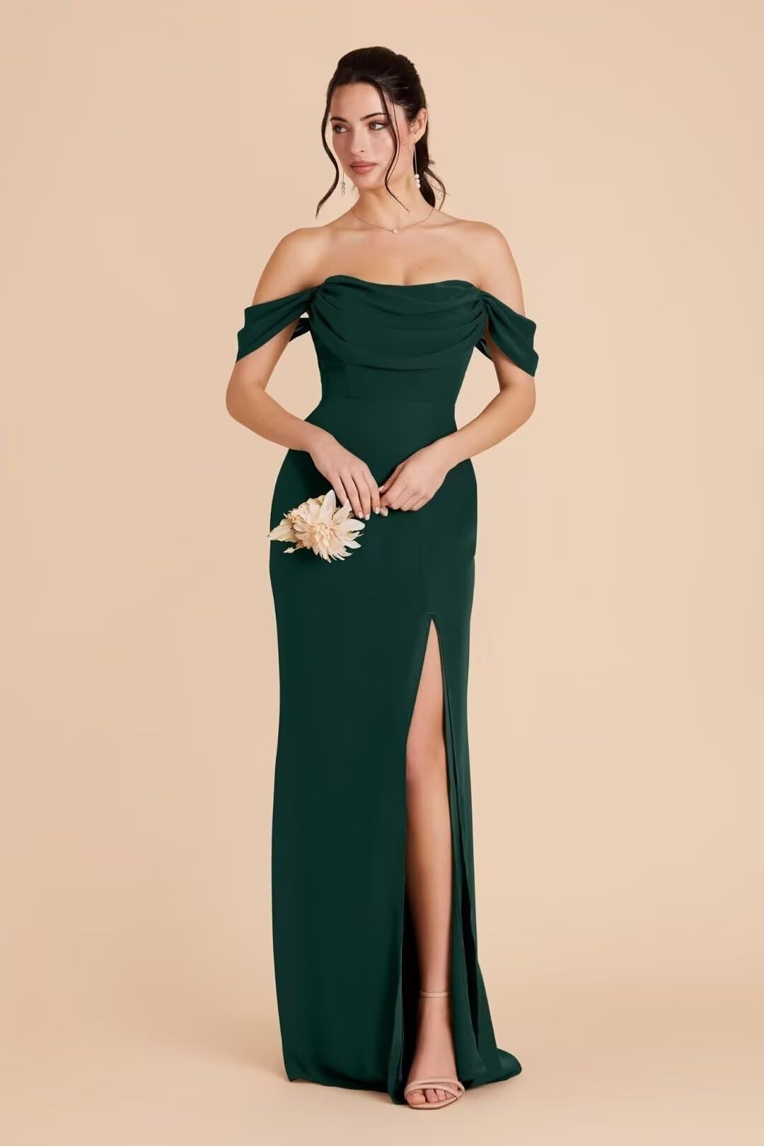 Elegant Off-the-Shoulder Mermaid Bridesmaid Dress - Long Chiffon Formal Evening Gown for Women (Style R256) | Perfect for Weddings, Proms & Special Occasions