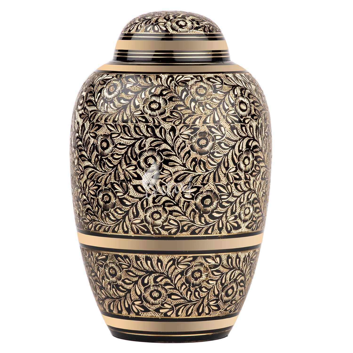Premium Solid Brass Cremation Urn for Adults - Handcrafted Funeral Urn with Elegant Dome Etching (12