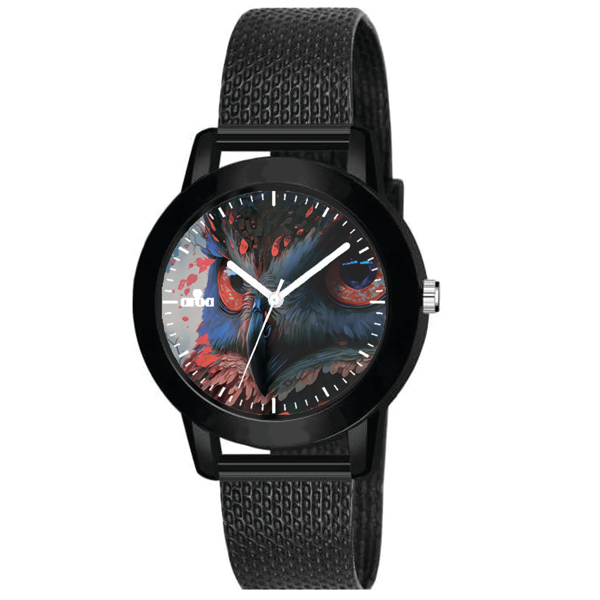AROA Women's Stylish Analog Watch with Smoky & Fiery Owl Design - Black Metal Case, Rubber Band & Black Dial - Perfect for Everyday Wear, Office & Casual Outfits