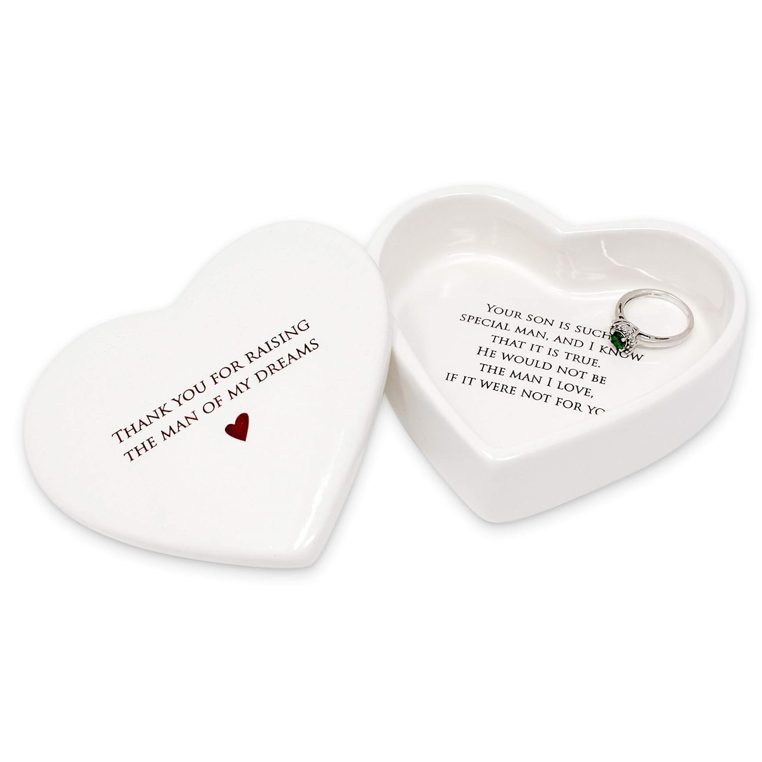 Ceramic Heart Keepsake Jewelry Box with Lid - Thoughtful Mother of the Groom Gift, Mother's Day Present for Mother-in-Law - Perfect for Storing Rings, Necklaces & Precious Memories - 'Thank You for Raising the Man of My Dreams' Engraved Gift