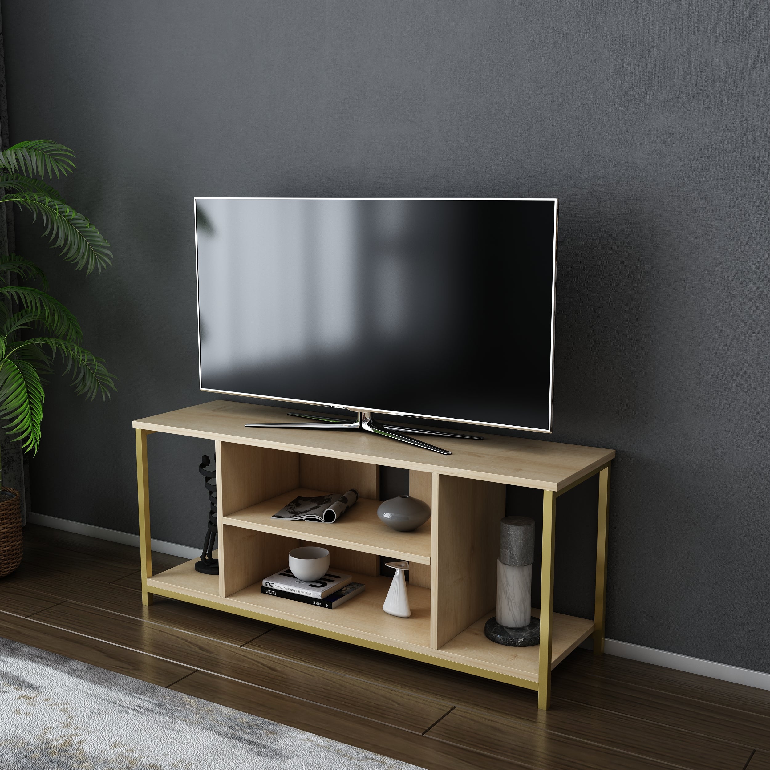 Modern TV Stand with Storage - Rinaldo Entertainment Center for Living Room, Bedroom, Home Theater - Sturdy Wooden TV Console with Shelves & Cabinets