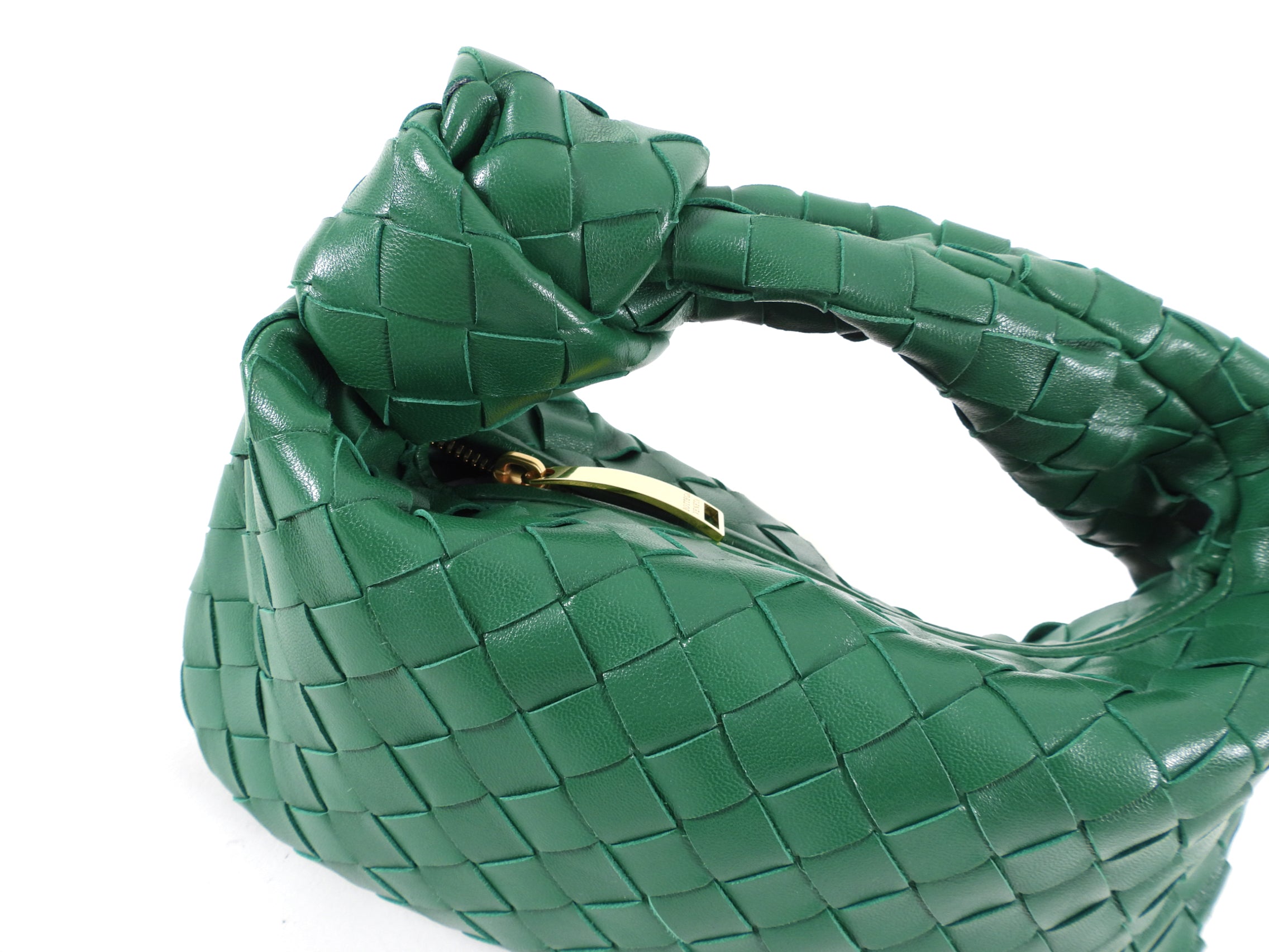 Bottega Veneta Mini Green Jodie Intrecciato Leather Hobo Bag - Luxury Crossbody Purse for Women, Perfect for Date Night & Everyday Use