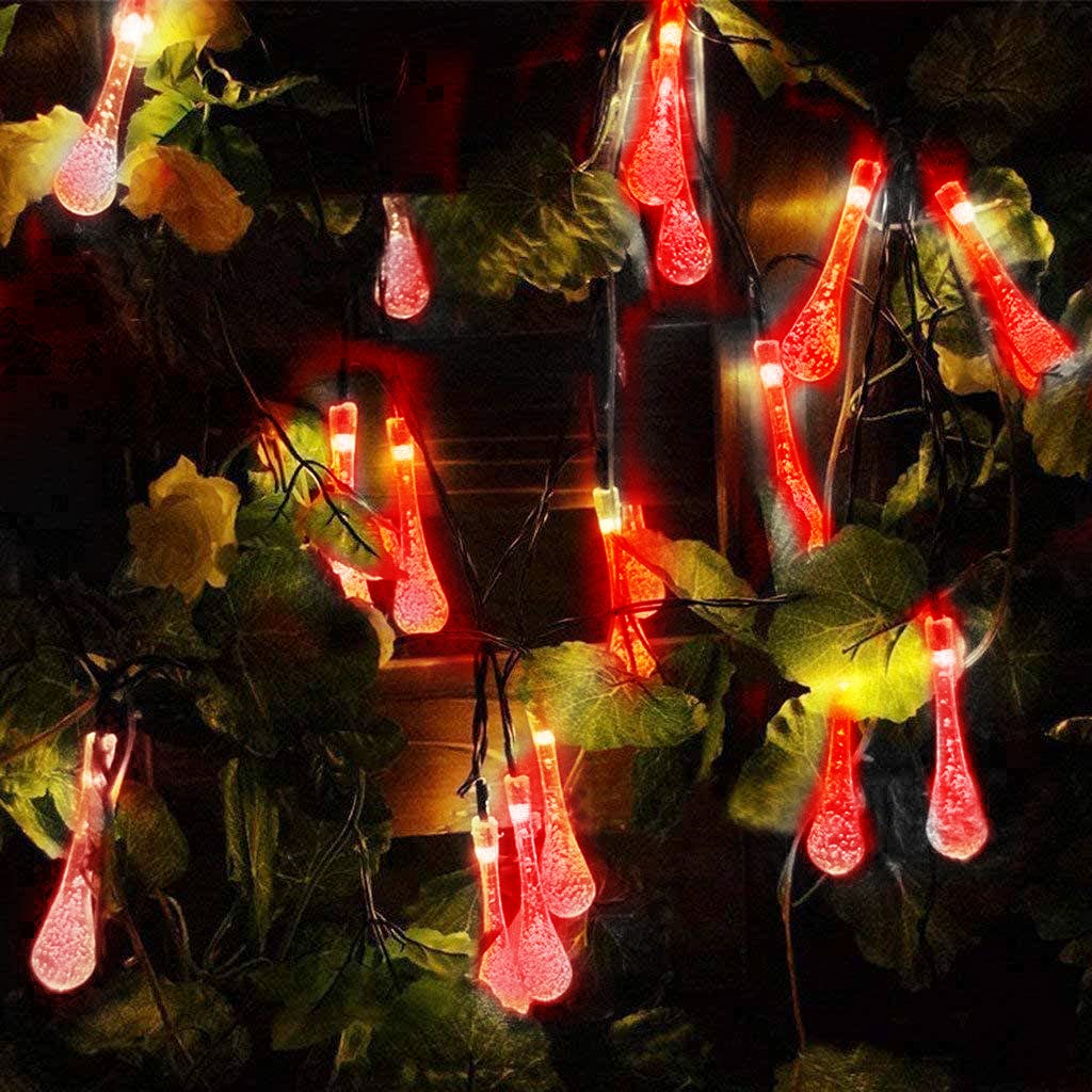WONFAST 20ft 30LED Solar Outdoor String Lights - Waterproof Crystal Water Drop Fairy Lights for Garden, Patio, Wedding & Christmas Decor (Red) | Perfect for Backyard, Party, Holiday & Outdoor Lighting