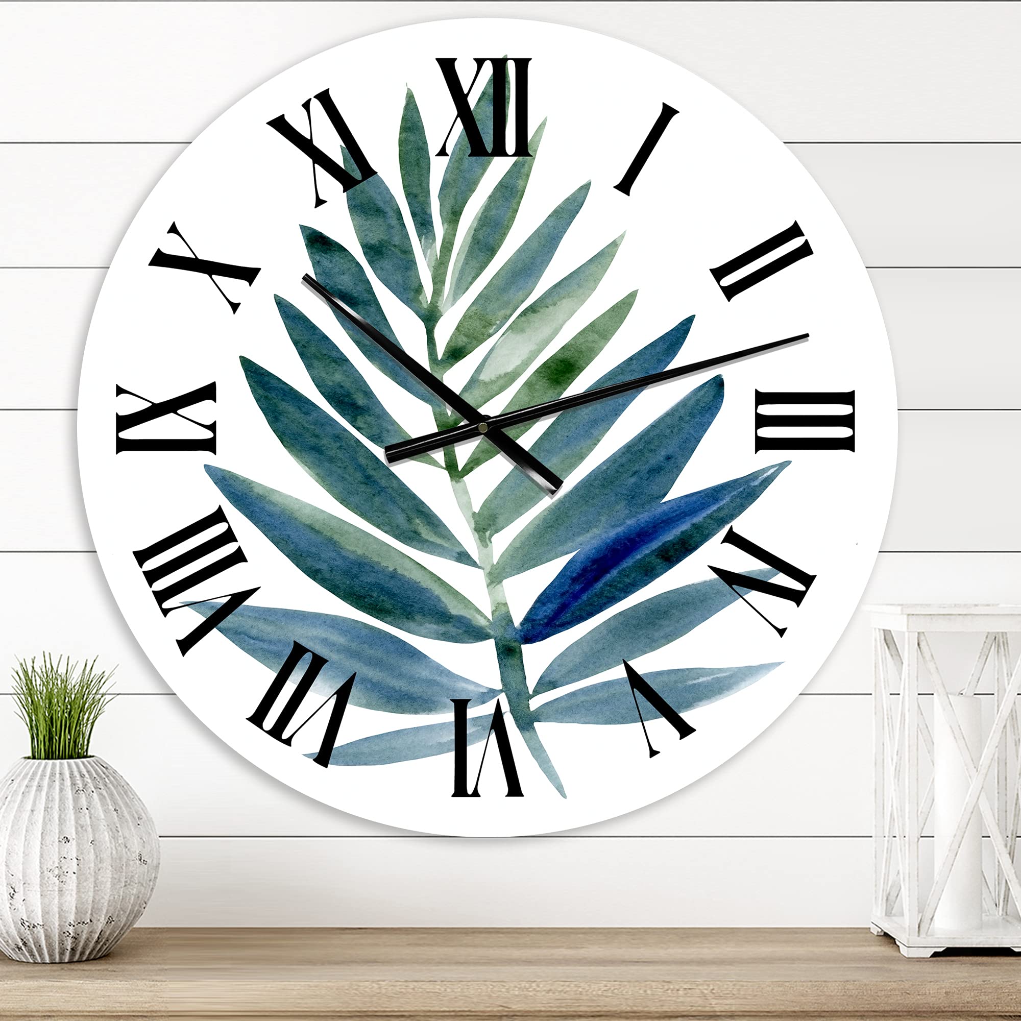 Farmhouse Wall Clock with Tropical Green Leaf Design - Large Floral & Botanical Wall Decor for Living Room, Kitchen, Bedroom - Perfect for Home, Office & Indoor Spaces