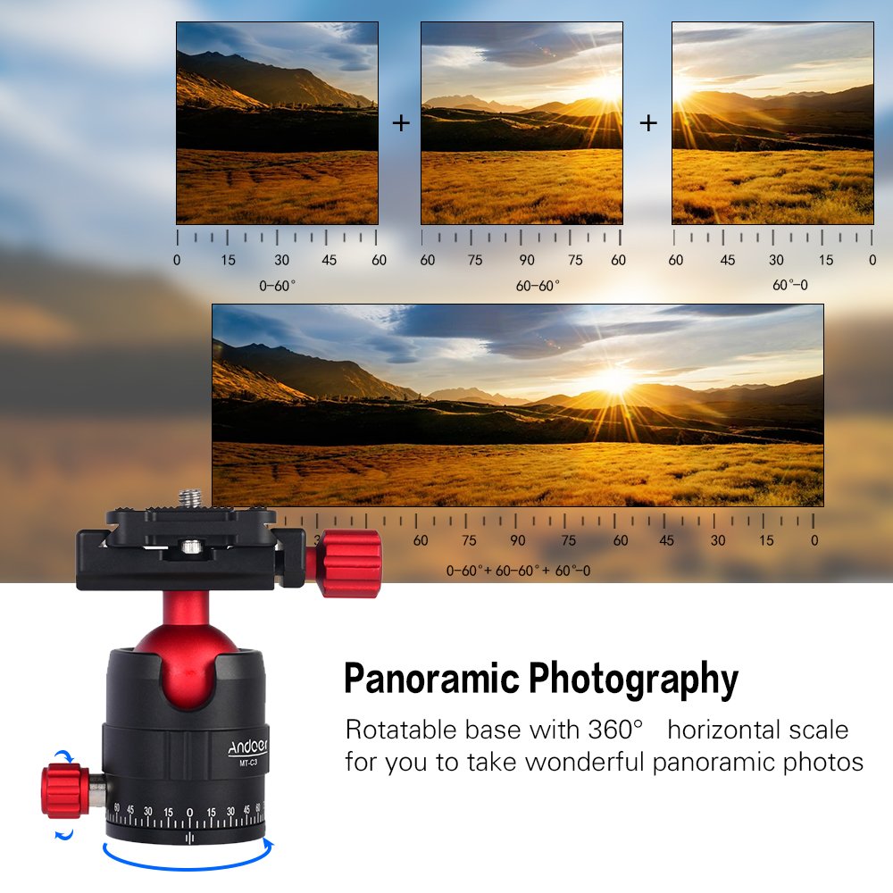 HUIOP MT-C3 Compact Aluminum Alloy Panoramic Ball Head Tripod with Quick Release Plate - Perfect for DSLR Cameras, Video Shooting & 360° Photography