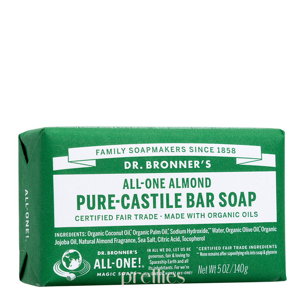 Dr. Bronner's Organic Almond Bar Soap 140g | All-in-One Natural Body Wash, Face & Hand Cleanser | Vegan, Cruelty-Free for Sensitive Skin | Perfect for Daily Shower, Travel & Eco-Friendly Bathroom