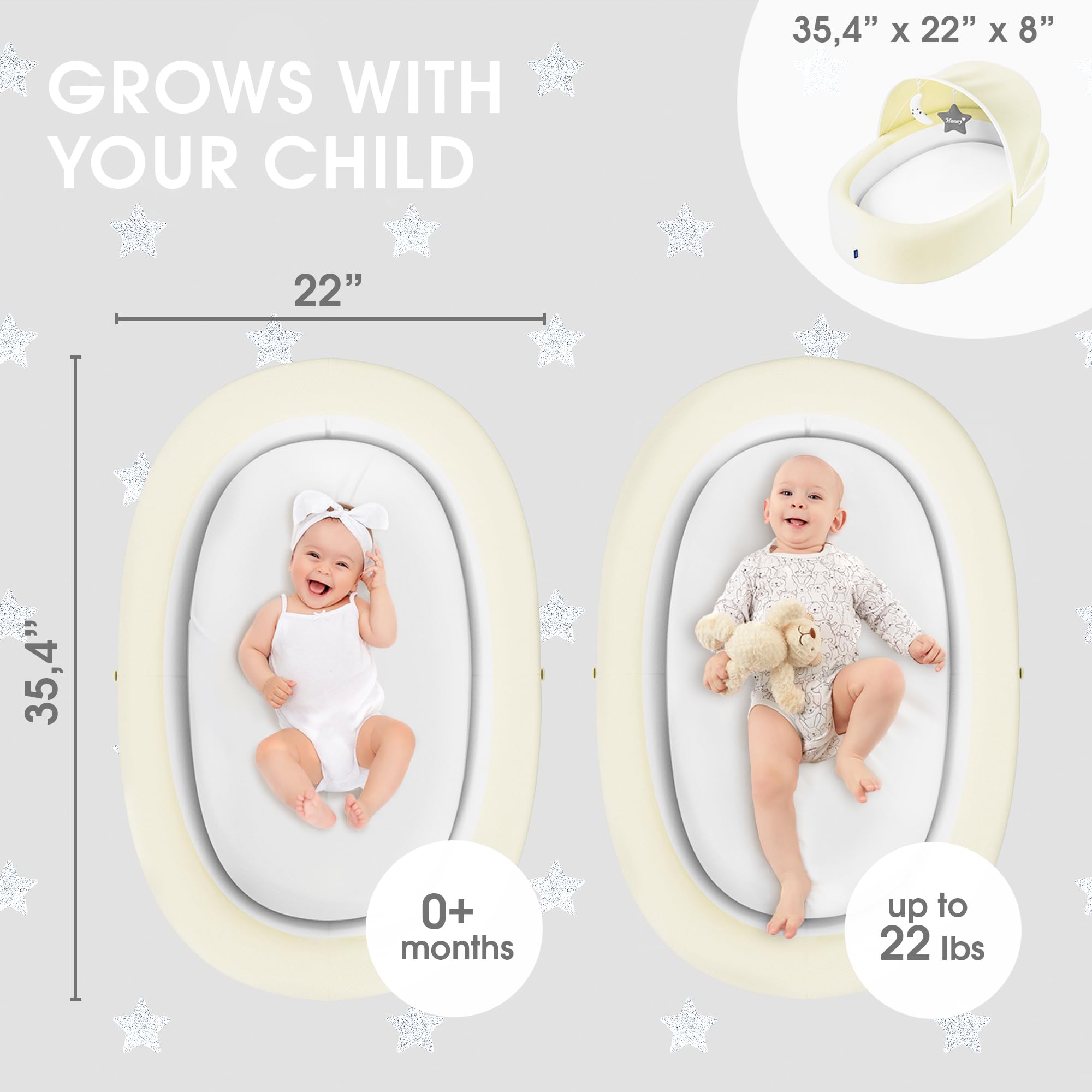 Premium Baby Lounger Bassinet - Soft & Safe Newborn Infant Toddler Nest Bed - Baby Shower Gift & Registry Essential in Lemon Meringue - Perfect for Nursery, Travel & Co-Sleeping
