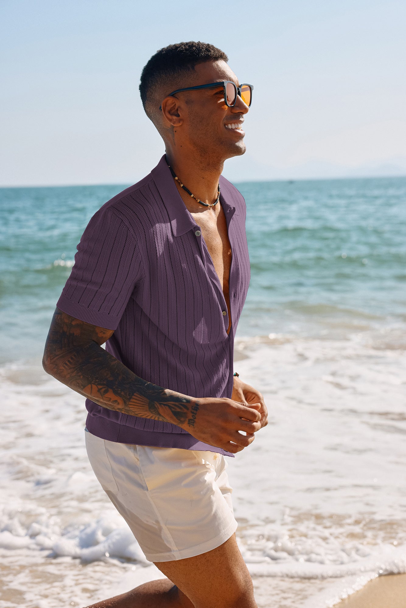 Men's Breathable Knit Polo Shirt - Short Sleeve Button Up Hollow Out Design with Lapel Collar - Perfect for Casual Wear, Office Outfits & Summer Fashion