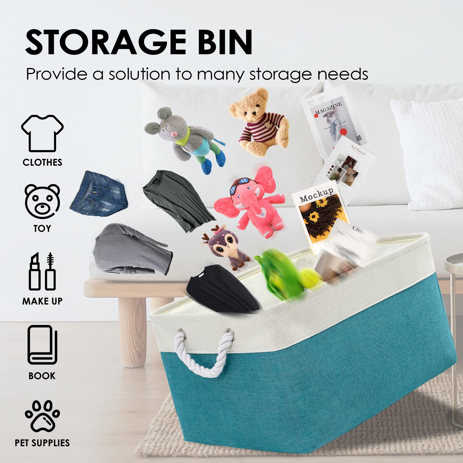 TheWarmHome Large Fabric Storage Bins 3-Pack (15.7x11.8x8.3 inches) - Closet Organizer Baskets for Shelves, Baby Toys, Laundry & Home Decor | Space-Saving Organization for Bedroom, Nursery & Living Room (White & Green)