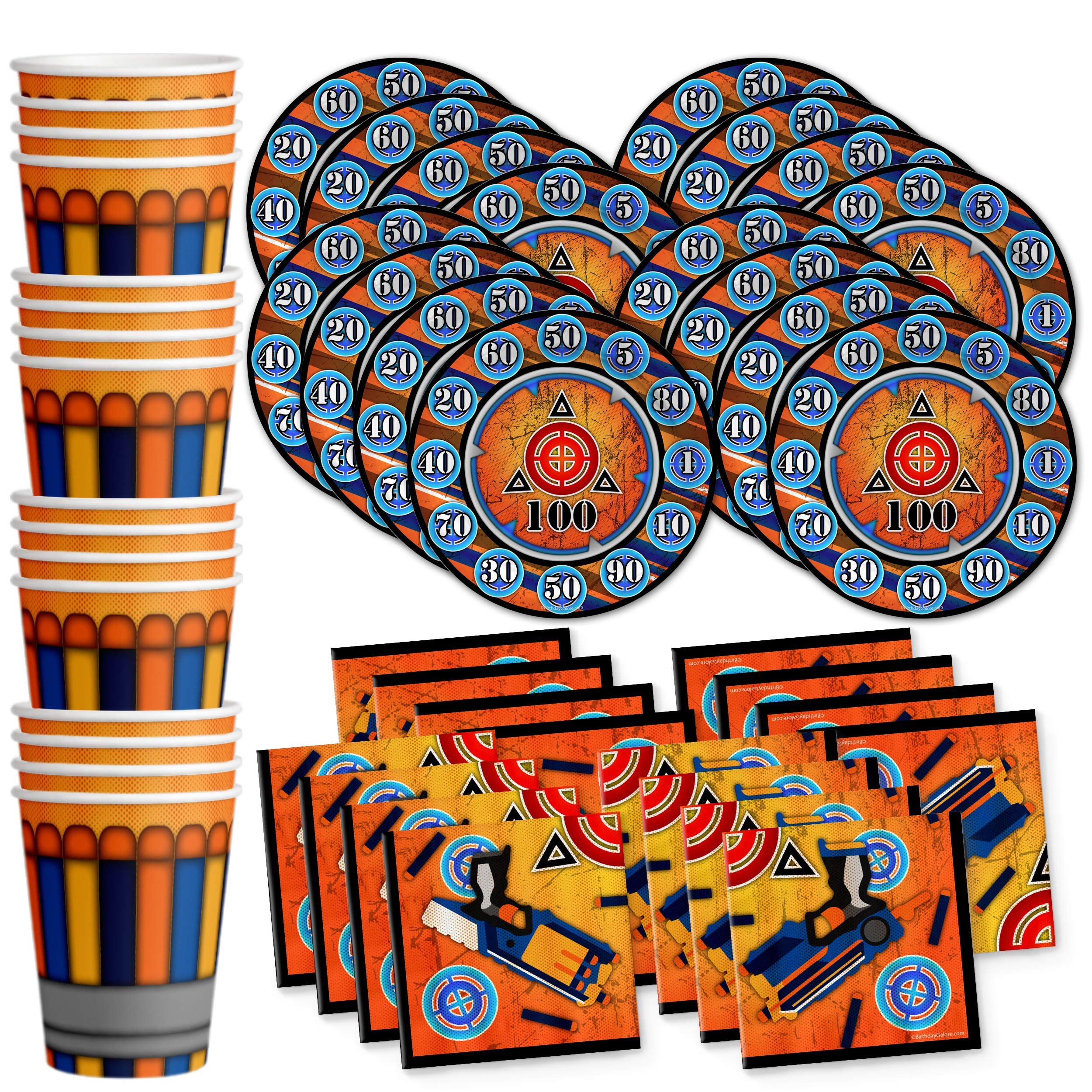 Dart Gun Target Birthday Party Supplies Set - 16-Piece Tableware Kit with Plates, Napkins & Cups for Kids, Adults - Perfect for Birthday Parties, Game Nights & Outdoor Events