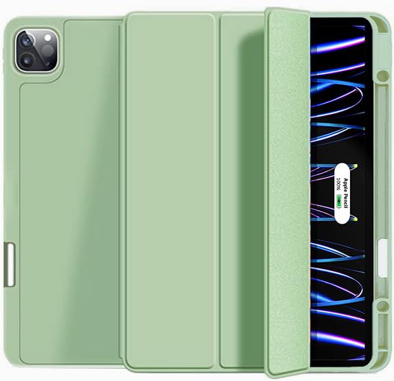 Gahwa iPad Pro 12.9 Case (6th/5th/4th/3rd Gen 2022-2018) - Premium Trifold Stand Cover with Pencil Holder & Auto Wake/Sleep, Shockproof TPU Back - Perfect for Work, Travel & Home Use (Matcha Green)