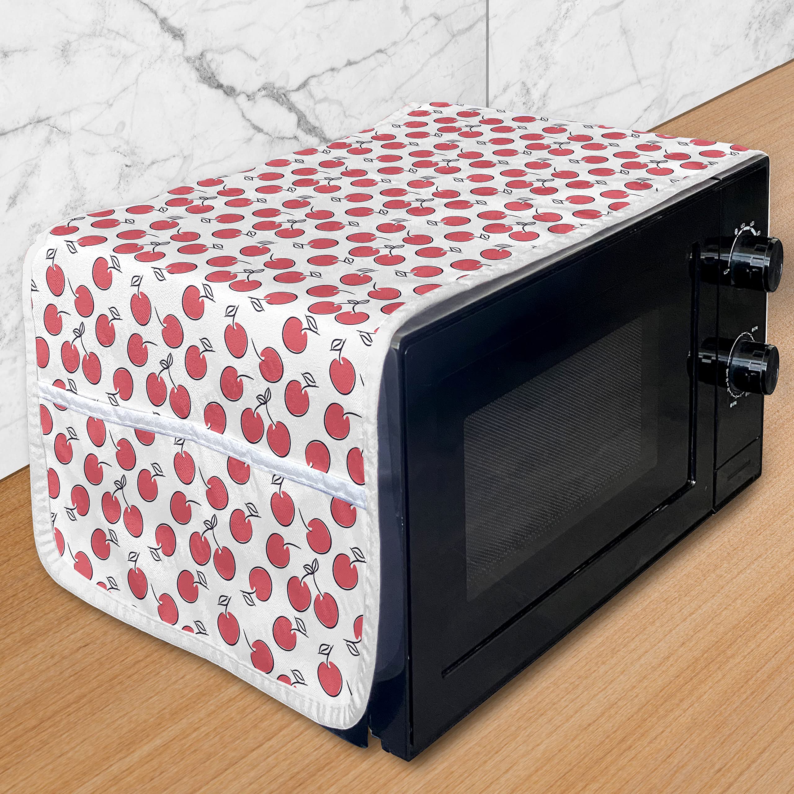 Ambesonne Cherry Microwave Cover - Waterproof Kitchen Organizer with Pockets, 36