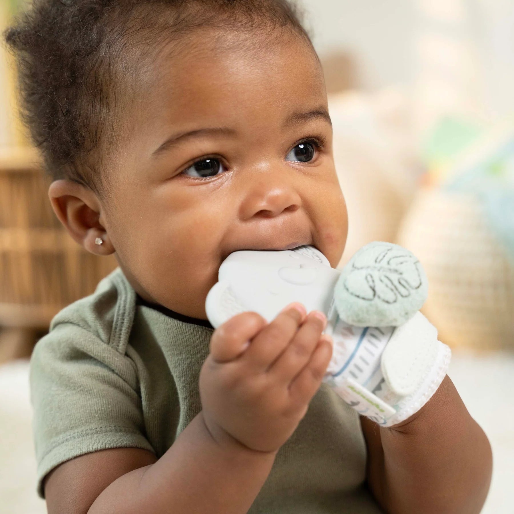 Ingenuity Van the Elephant Baby Teething Mitt & Rattle - Soothing Teether Toy for Infants, Soft Chewable Mitten with Rattle Sound for Newborns & Toddlers - Perfect for Teething Relief, Sensory Play & On-the-Go Comfort