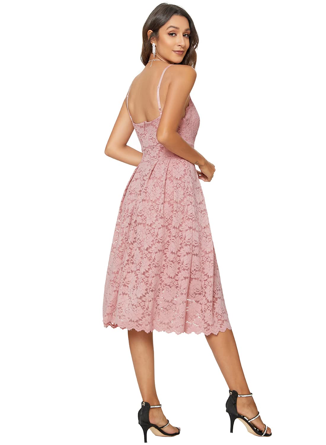 Elegant Women's Lace Floral Overlay V-Neck Sleeveless Cocktail Dress for Wedding, Party & Special Occasions | Sexy Swing Dress for Evening Events, Bridal Shower & Date Night