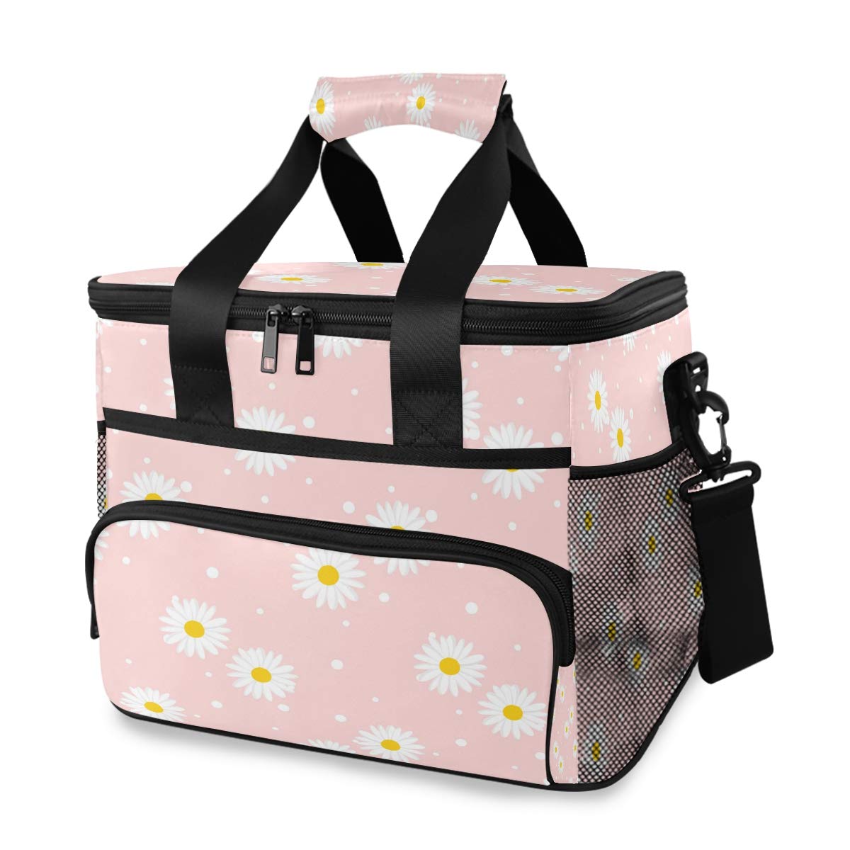 Blueangle 15 Liter Large Pink Daisy Insulated Cooler Lunch Bag - Leakproof Camping, Picnic, BBQ, Family Outdoor Activities, Beach Trips, and Tailgating Essentials
