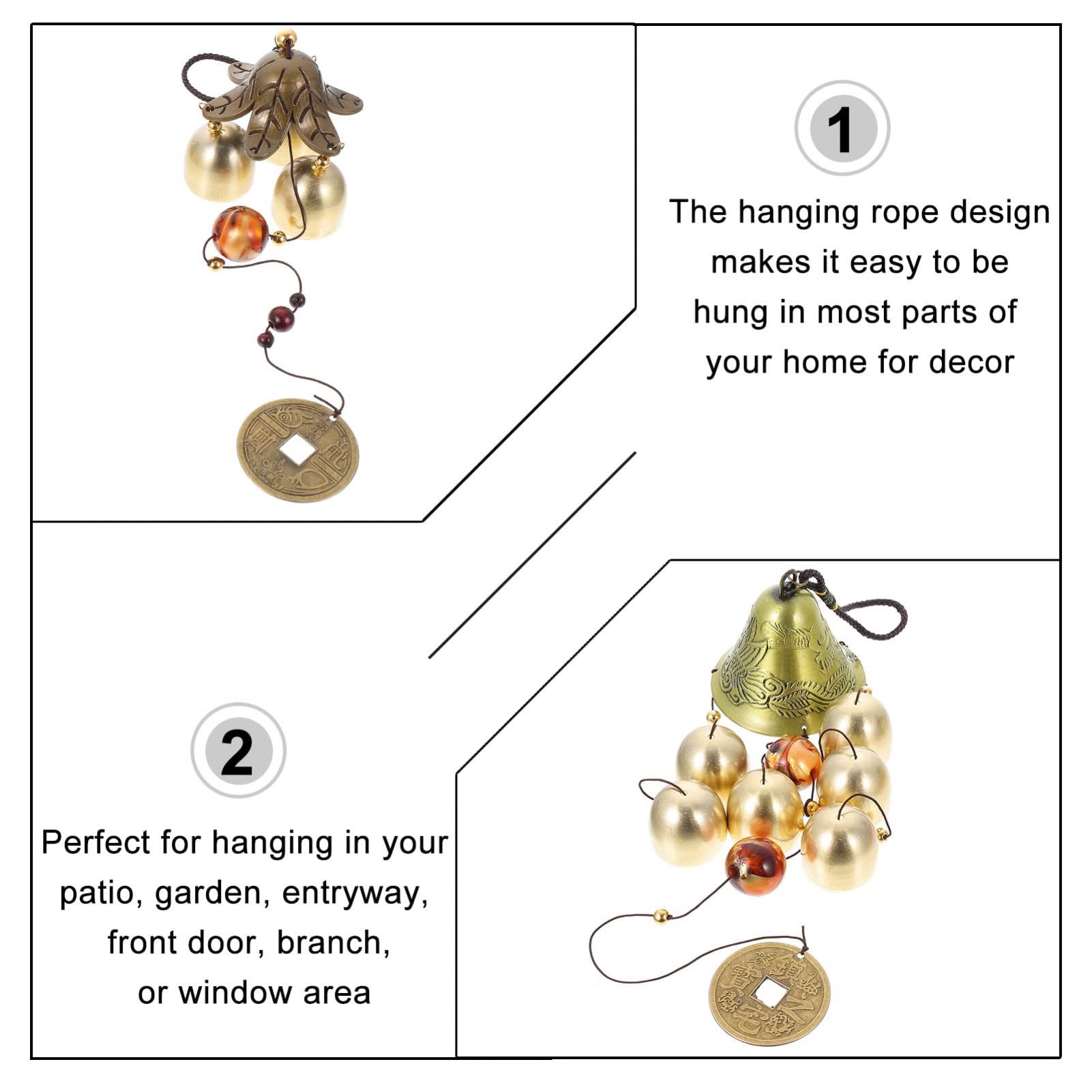 Dragon Phoenix Wind Chime Pendant - 2 Pack Alloy Hanging Decor for Home, Courtyard & Outdoor - Feng Shui Wind Bell for Wall, Garden & Patio - Perfect for Relaxing Ambiance & Asian-Inspired Decor