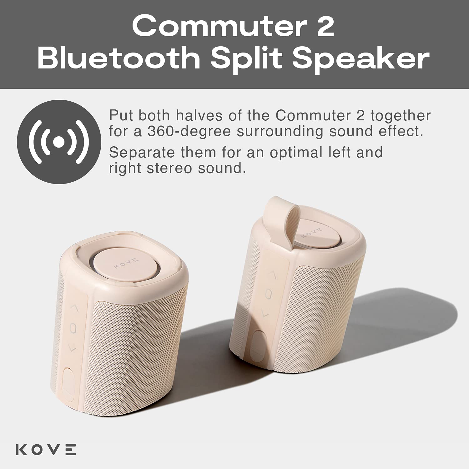KOVE Commuter 2 Portable Bluetooth Speaker - Wireless HD Sound with Deep Bass, Built-in Mic & IPX7 Waterproof - Perfect for Home, Outdoor, Travel, Beach & Pool Parties
