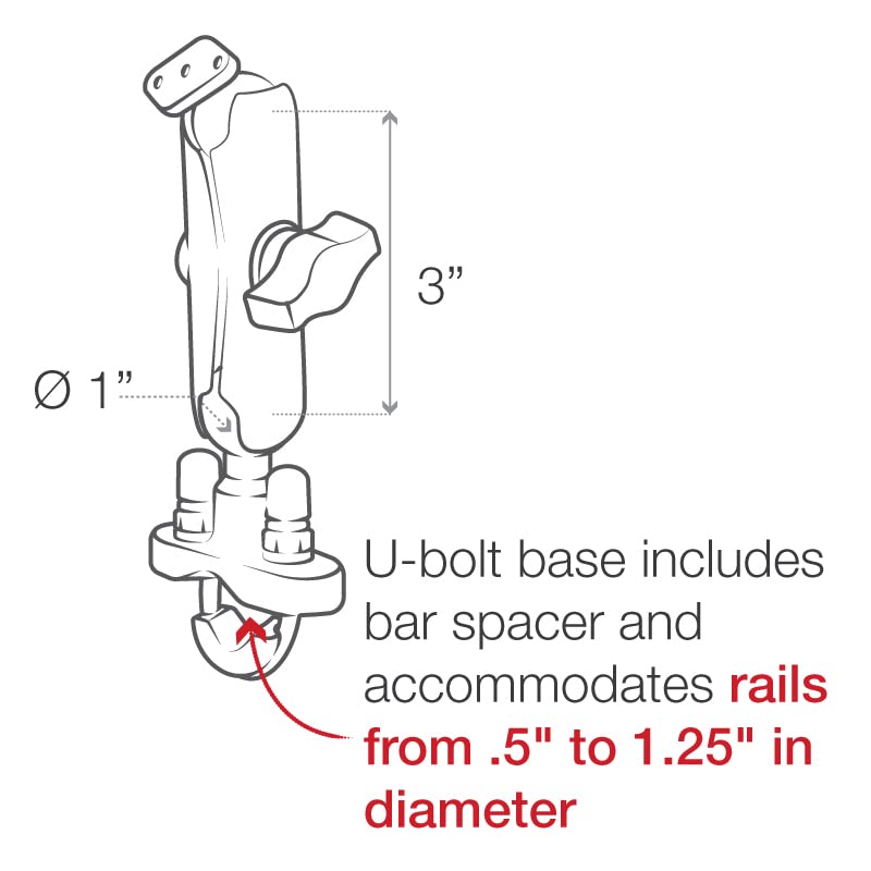 RAM Mounts Handlebar U-Bolt Double Ball Mount RAM-B-149ZU with Medium Arm - Compatible with Rails .5