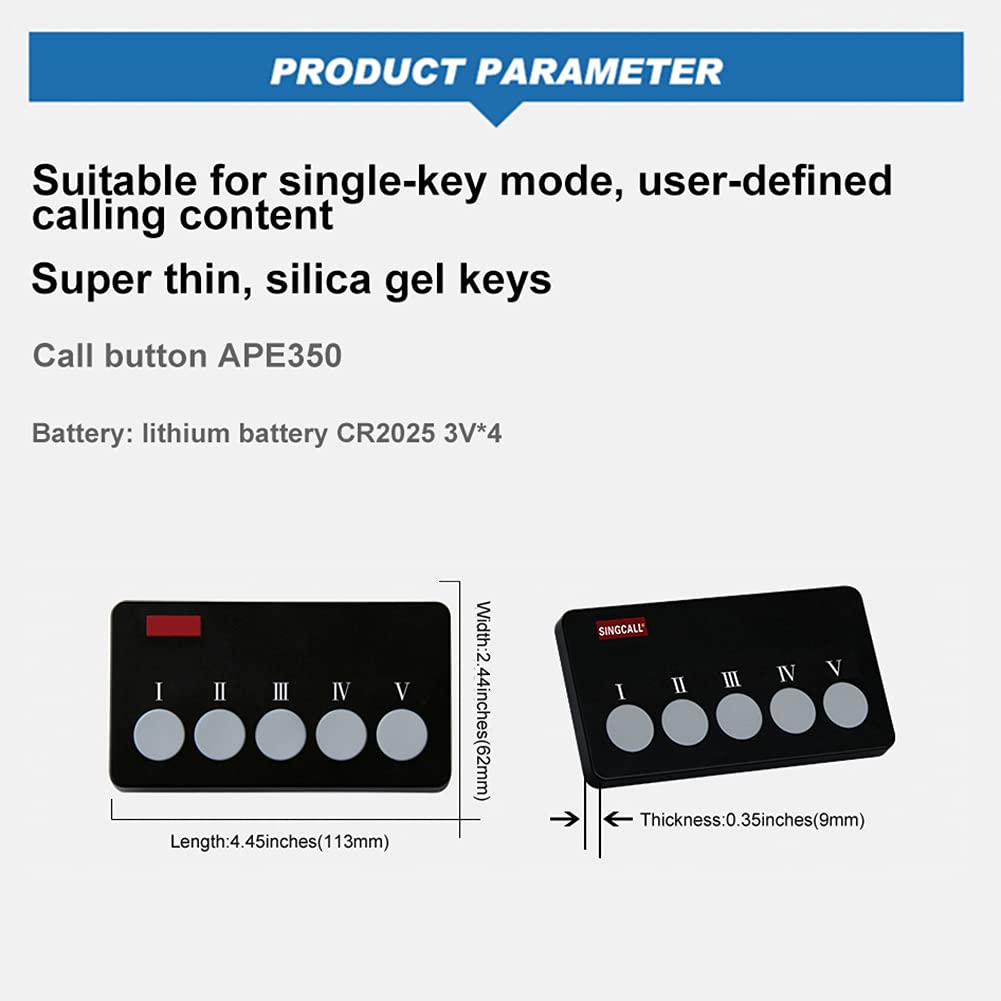 SINGCALL Wireless Restaurant Paging System - 5 Watches & 1 Call Button - Kitchen to Waiter Alert Device for Food Pickup - Ideal for Restaurants, Cafes & Catering Services